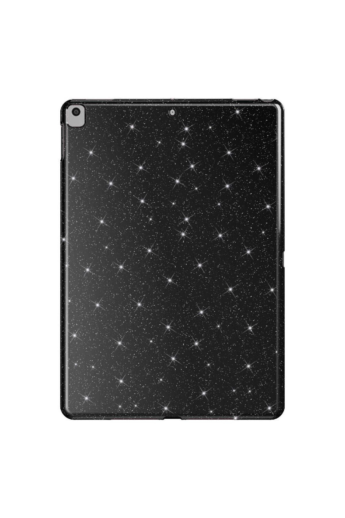 iPad 10.2 2021 (9.Nesil) Simli Parlak Görünümlü Uyumlu TQR Tablet Koton Kılıf-Siyah