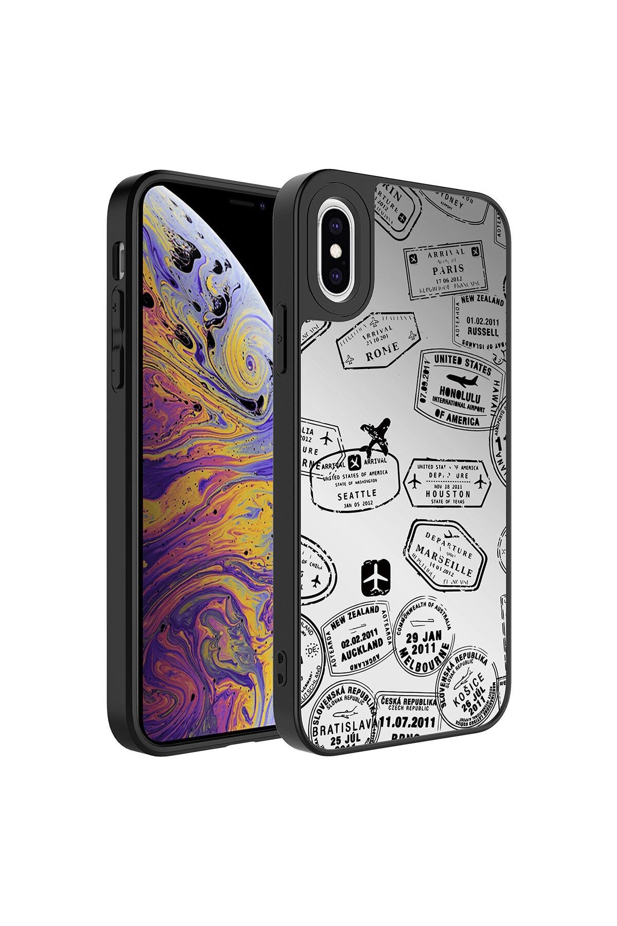 iPhone XS 5.8 Kılıf Aynalı Desenli Kamera Korumalı Parlak TKNR Mirror Kapak - Yıldız