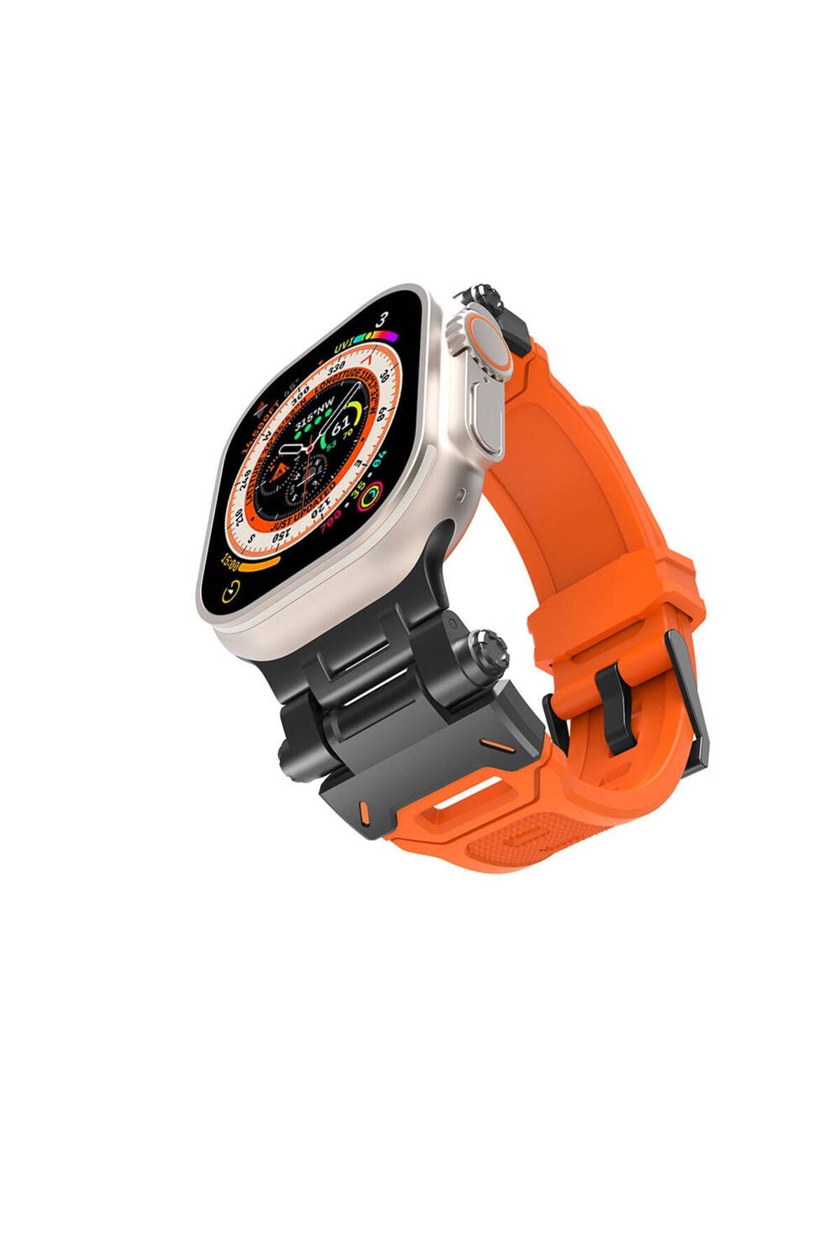 Watch Ultra 49mm CLO- KRD-108 Metal Başlıklı Silikon Kordon-Starlight-Mavi