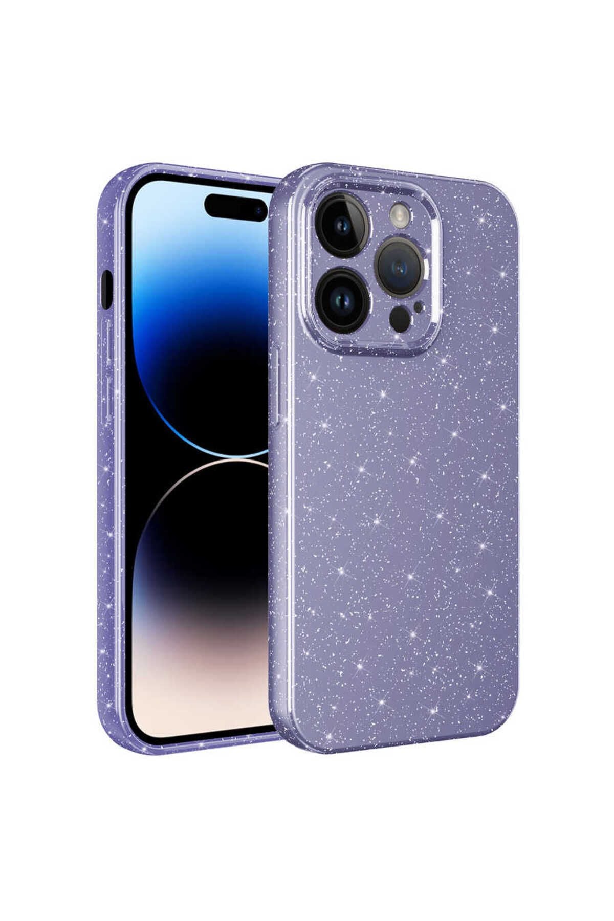 iPhone 14 Pro Uyumlu Kamera Korumalı Simli Lüks Zore Koton Kılıf-Mor