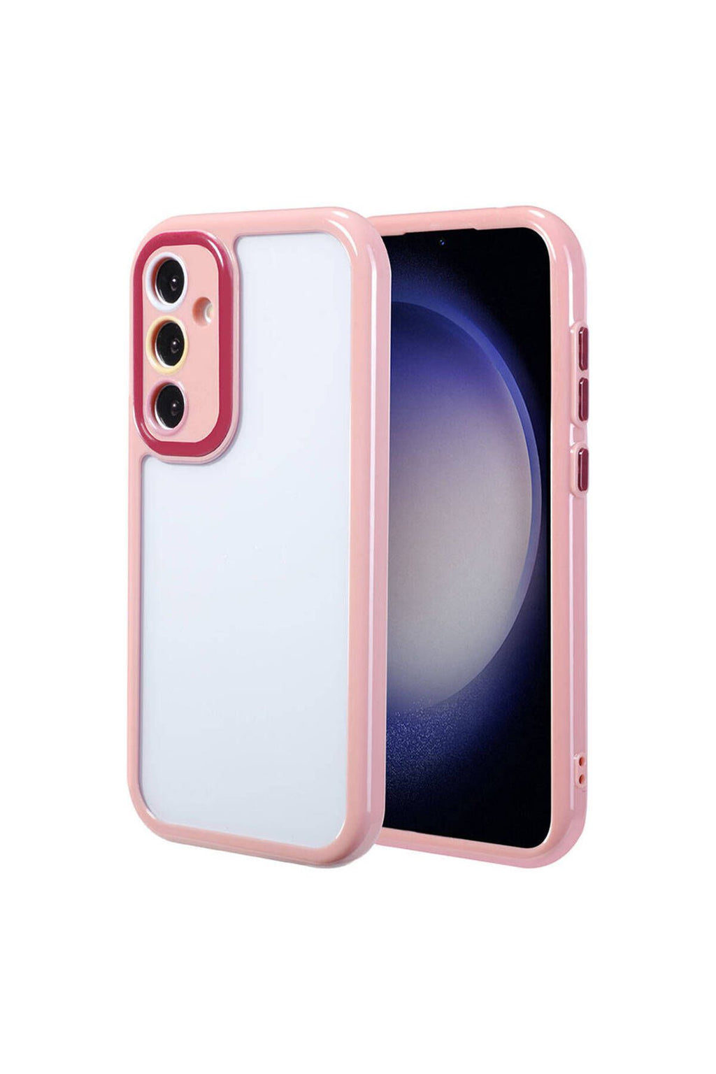 Galaxy S23 Kılıf Kamera Korumalı Renkli Kenar ve Çerçeve Tasarımlı Zore Vitamin Kapak-Mürdüm