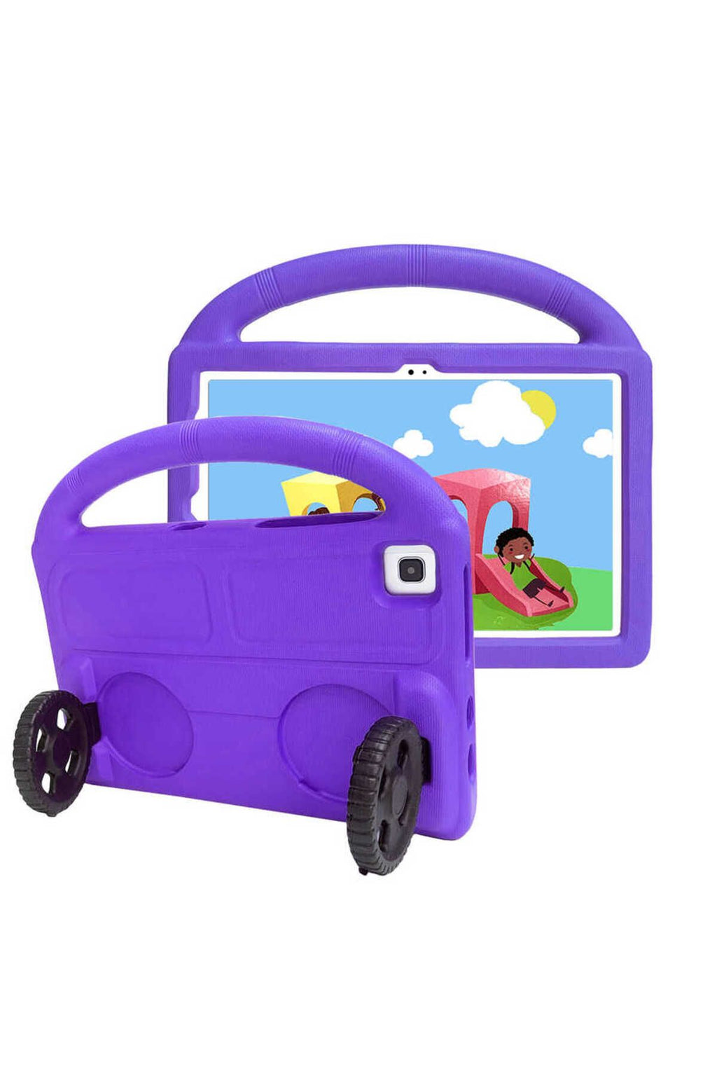 Galaxy Tab A7 10.4 T500 2020  Uyumlu Zore Wheel Car Tekerlek Standlı Tablet Eva Silikon Kılıf-Mavi