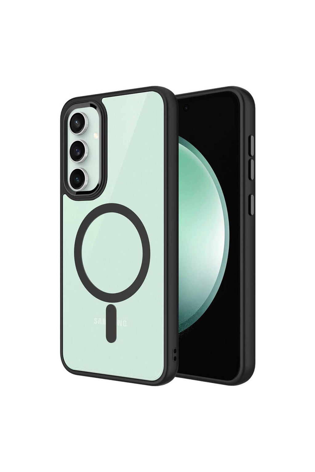 Galaxy S23 FE Uyumlu Wireless Şarj Özellikli Zore Krom Magsafe Silikon Kılıf-Siyah