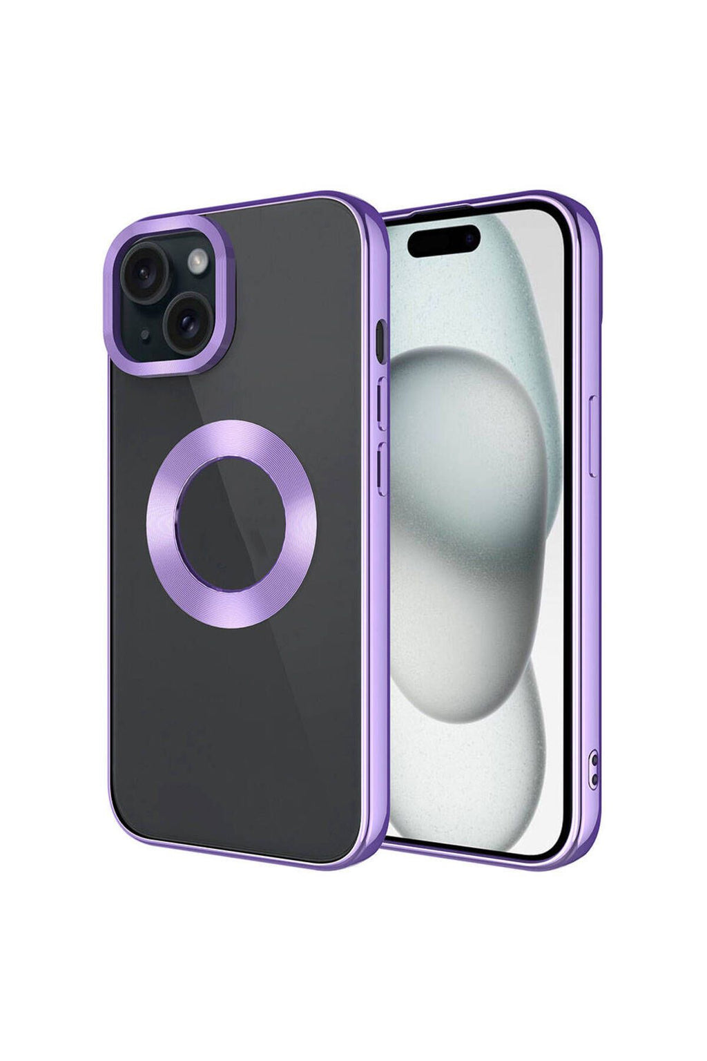 iPhone 15 Plus Uyumlu Tek Kamera Çerçeveli Logo Gösteren Zore Omega Kılıf-Lila