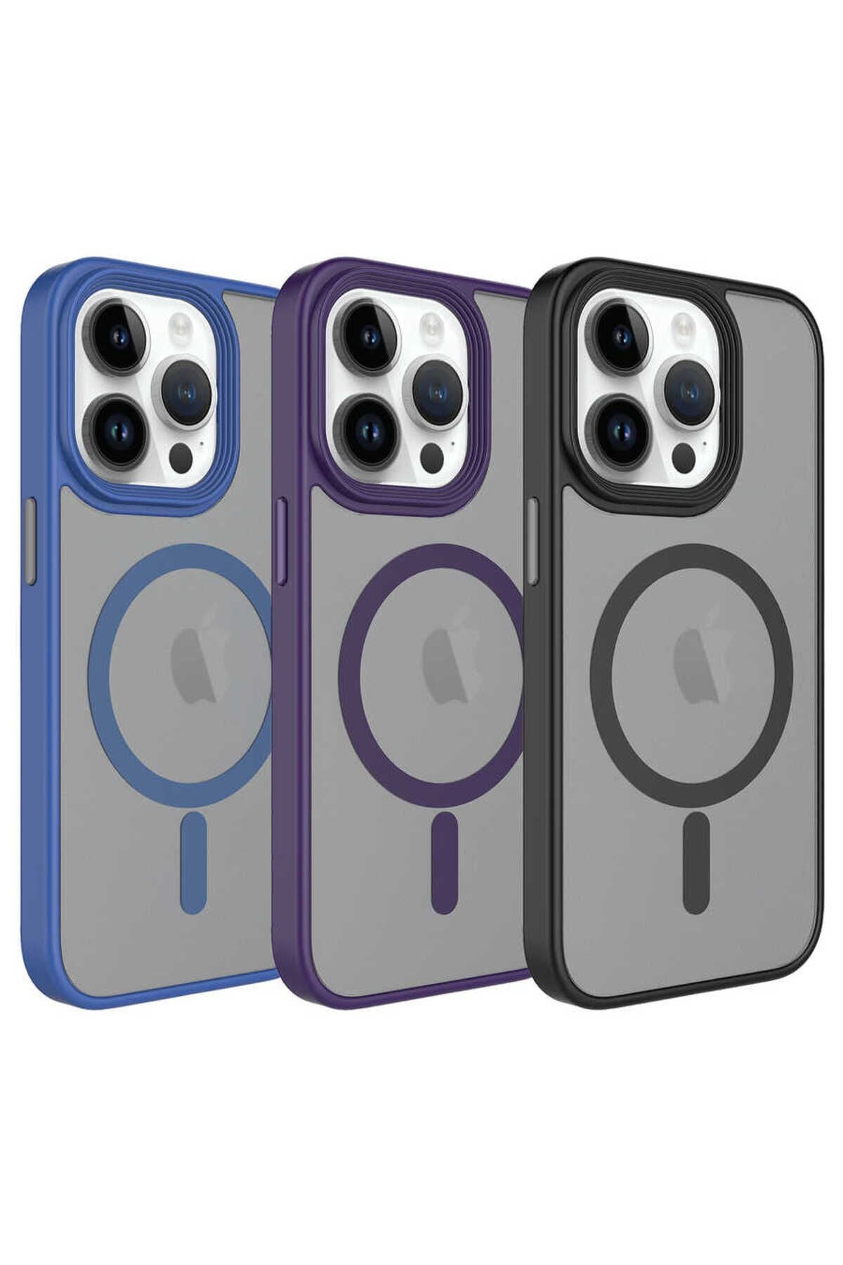 iPhone 14 Pro Uyumlu Mat Arka Yüzey Wireless Şarj Özellikli Zore Flet Magsafe Kılıf-Siyah