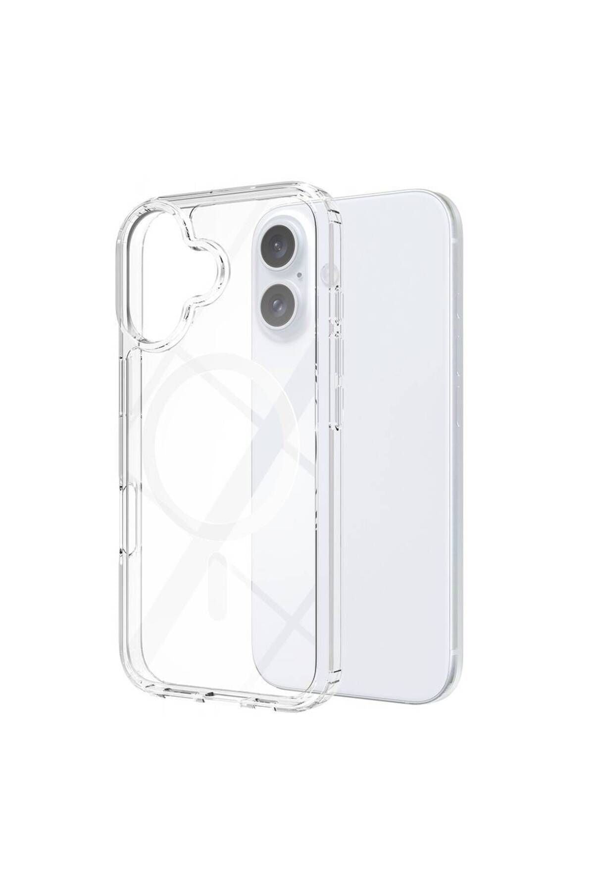 Apple iPhone 16 Plus Kılıf Magsafe Şarj Özellikli Şeffaf Sert PC Zore Embos Kapak-Şeffaf