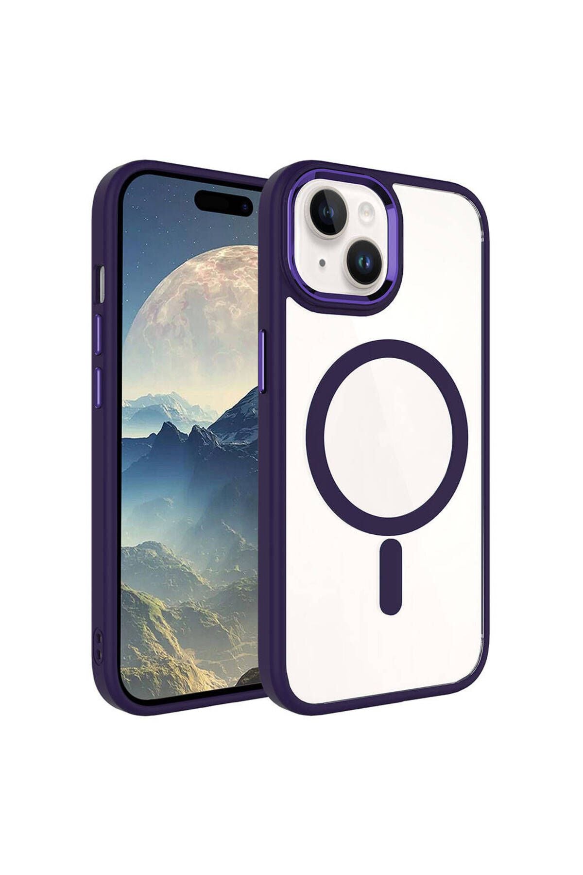 iPhone 15 Plus Uyumlu Wireless Şarj Özellikli Zore Krom Magsafe Silikon Kılıf-Mavi