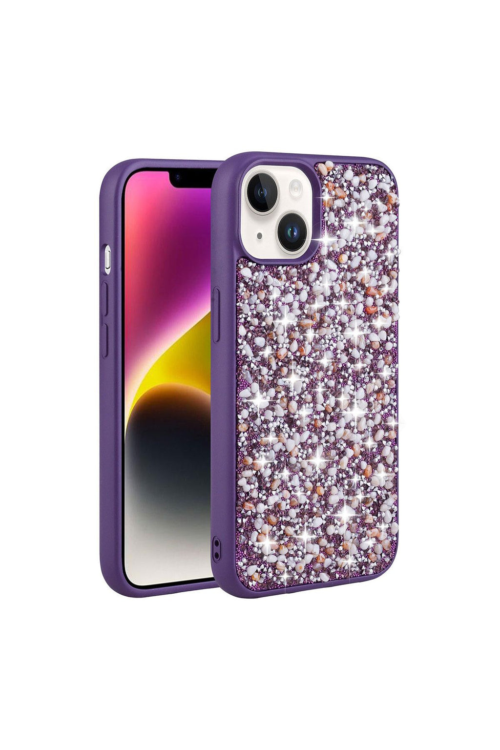 iPhone 14 Uyumlu Parlak Taşlı Tasarım Zore Linea Kılıf-Derin Mor