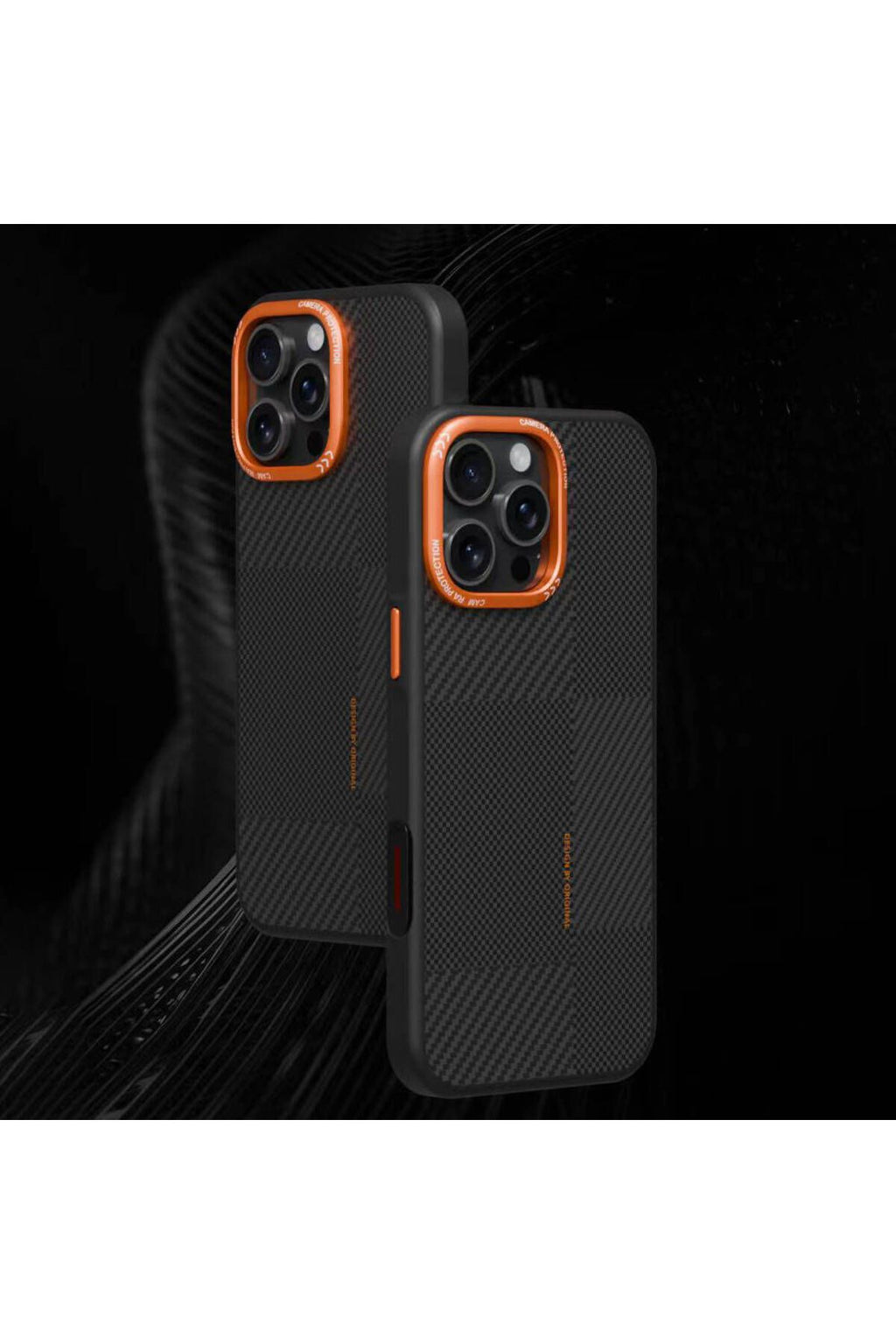 iPhone 15 Pro Kılıf Magsafe Şarj Özellikli Karbon Fiber Görünümlü Zore Kamp Kapak - Turuncu