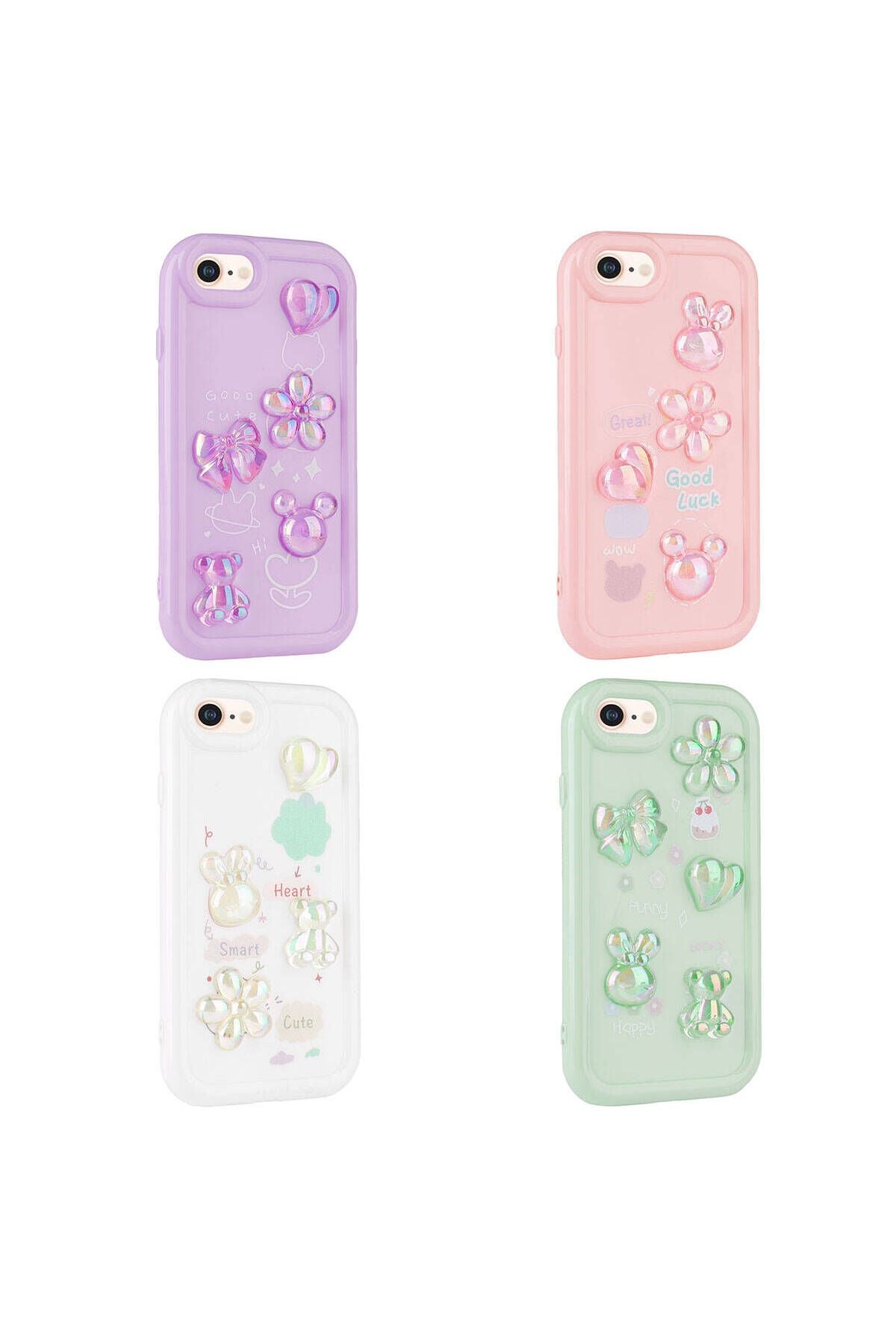 iPhone SE 2022 Uyumlu Kabartma Figürlü Parlak CSM Zore Toys Silikon Kılıf-Pembe
