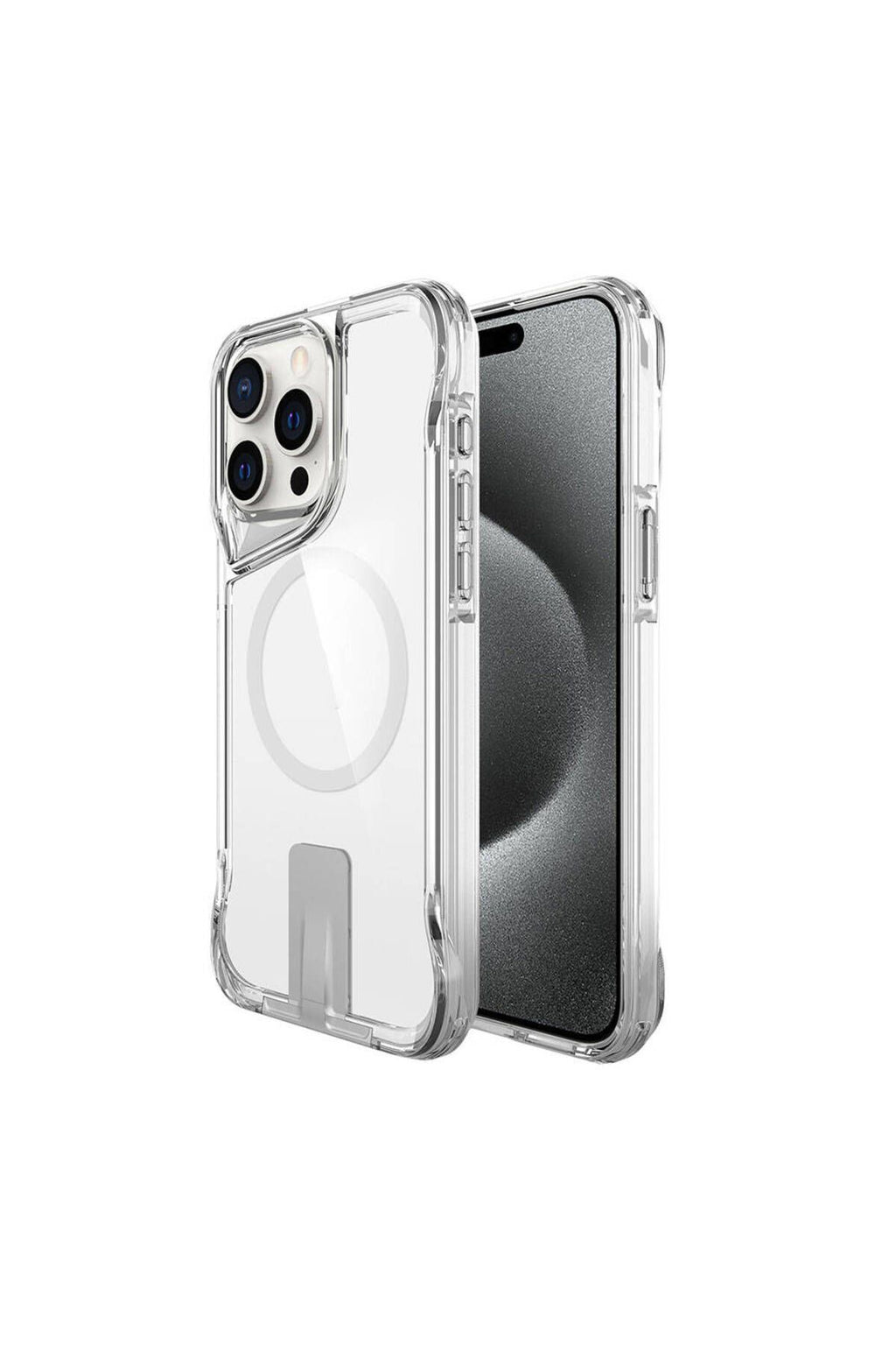 iPhone 15 Pro Max Uyumlu Magsafe Şarj Özellikli Zore T-Max Standlı Kılıf-Renksiz