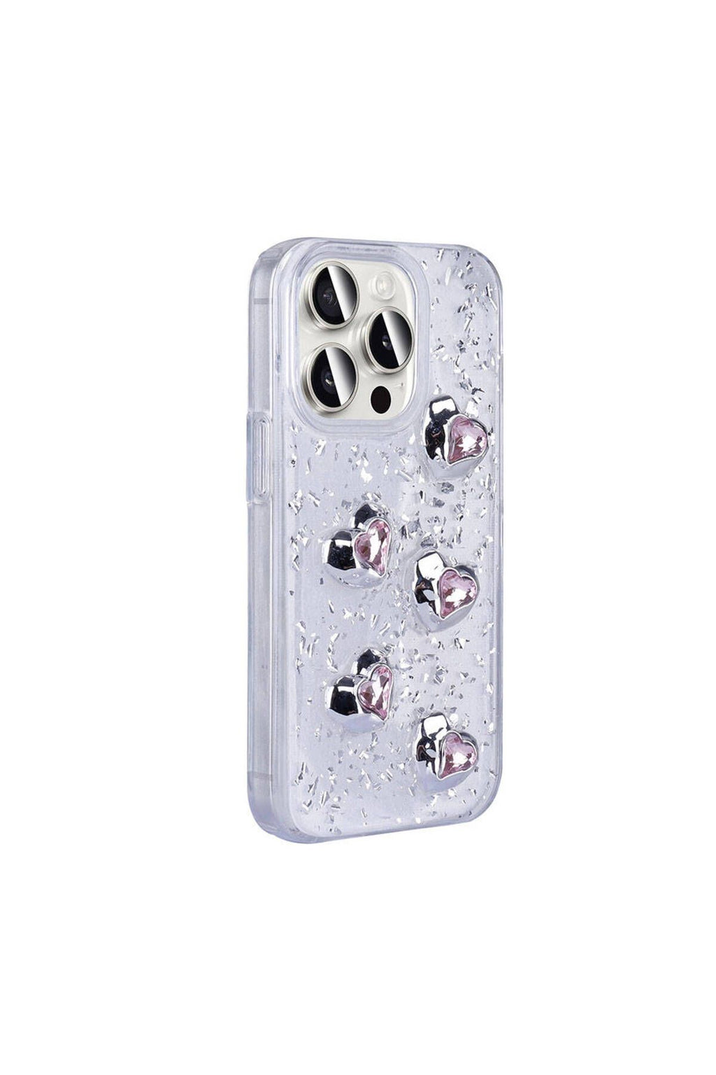 iPhone 15 Pro Uyumlu ODC Kılıf Airbagli Simli Arka Yüzey Zore Işıltı Silikon Kapak-Beyaz-Yıldız