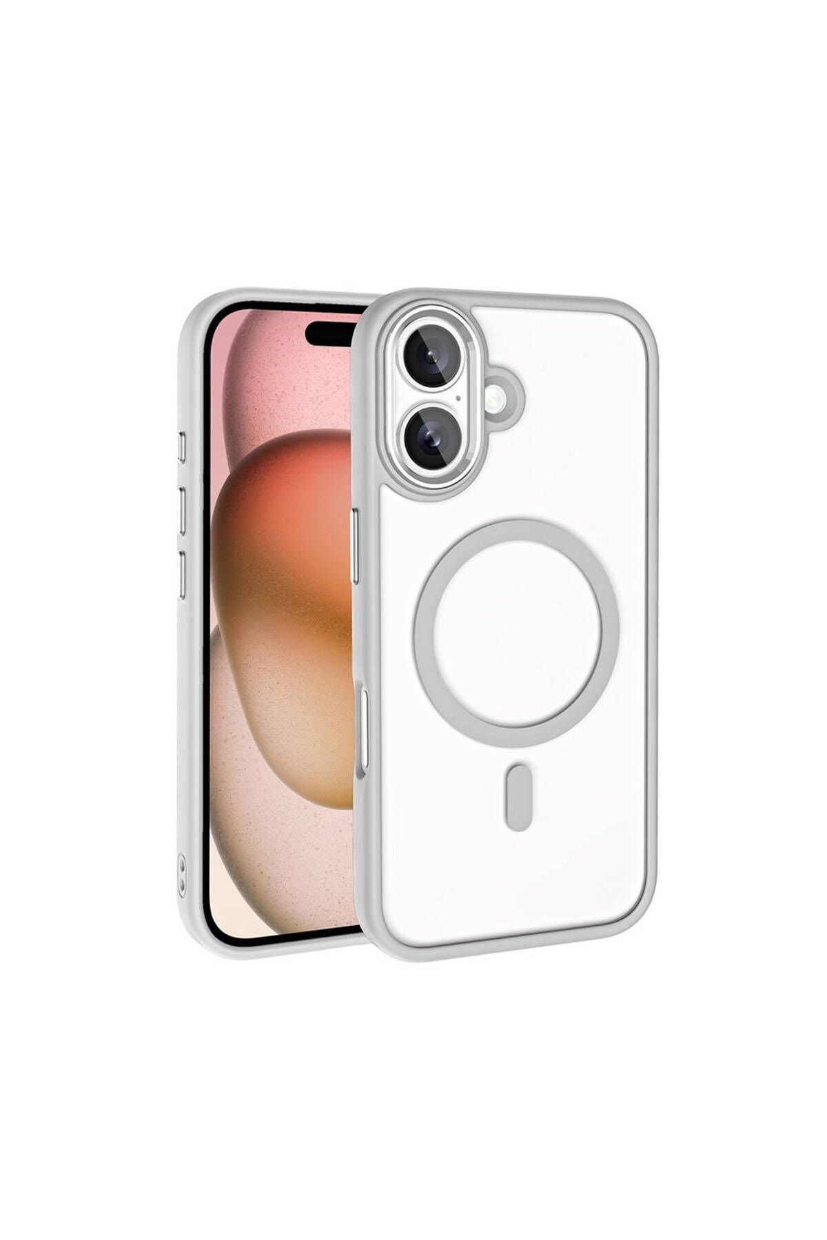 Apple iPhone 16 Plus Kılıf Wireless Şarj Özellikli Zore Krom Magsafe Silikon Kapak-Yeşil