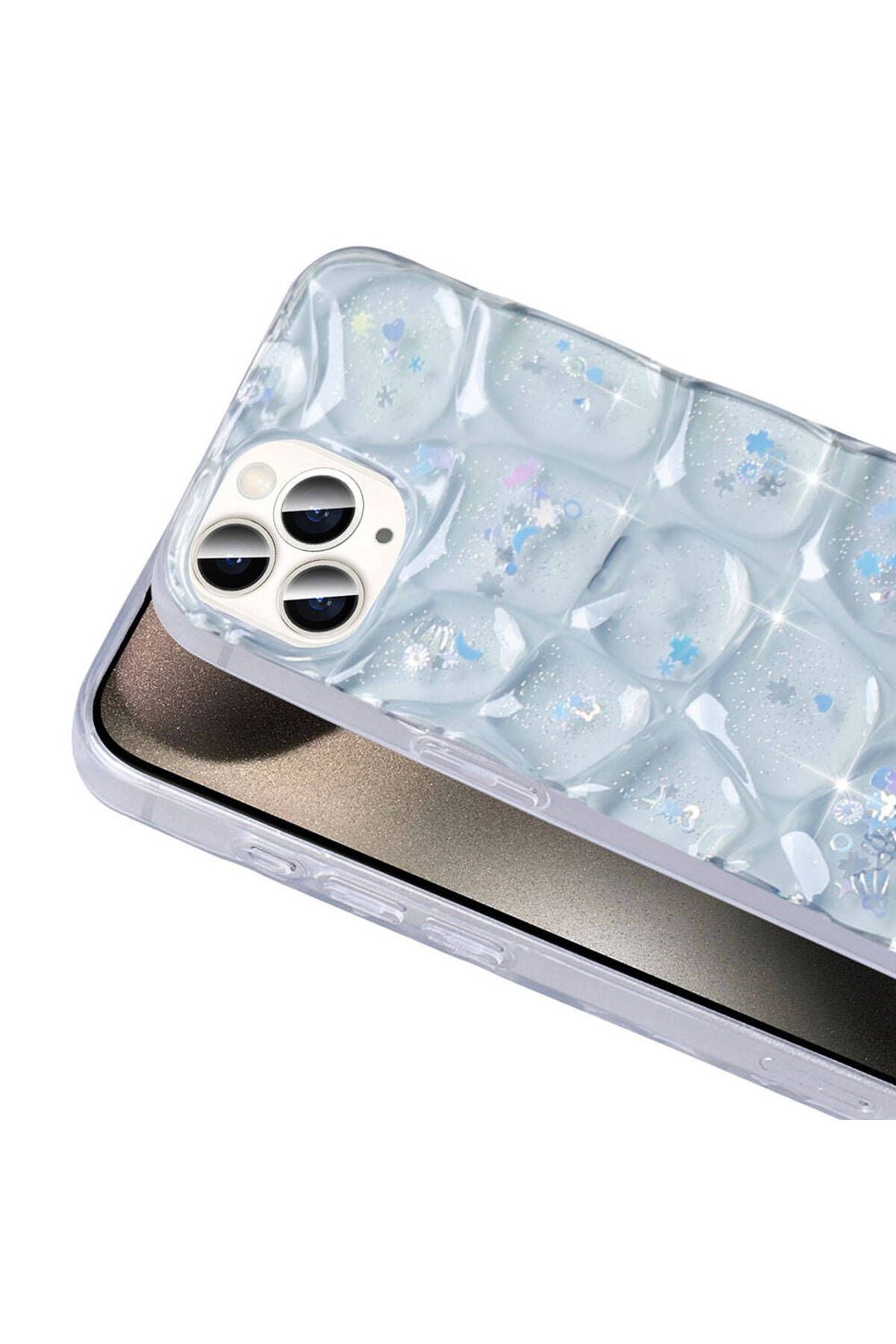 iPhone 15 Pro Max Kılıf Simli 3D Desenli Zore Hacar Kapak - Beyaz