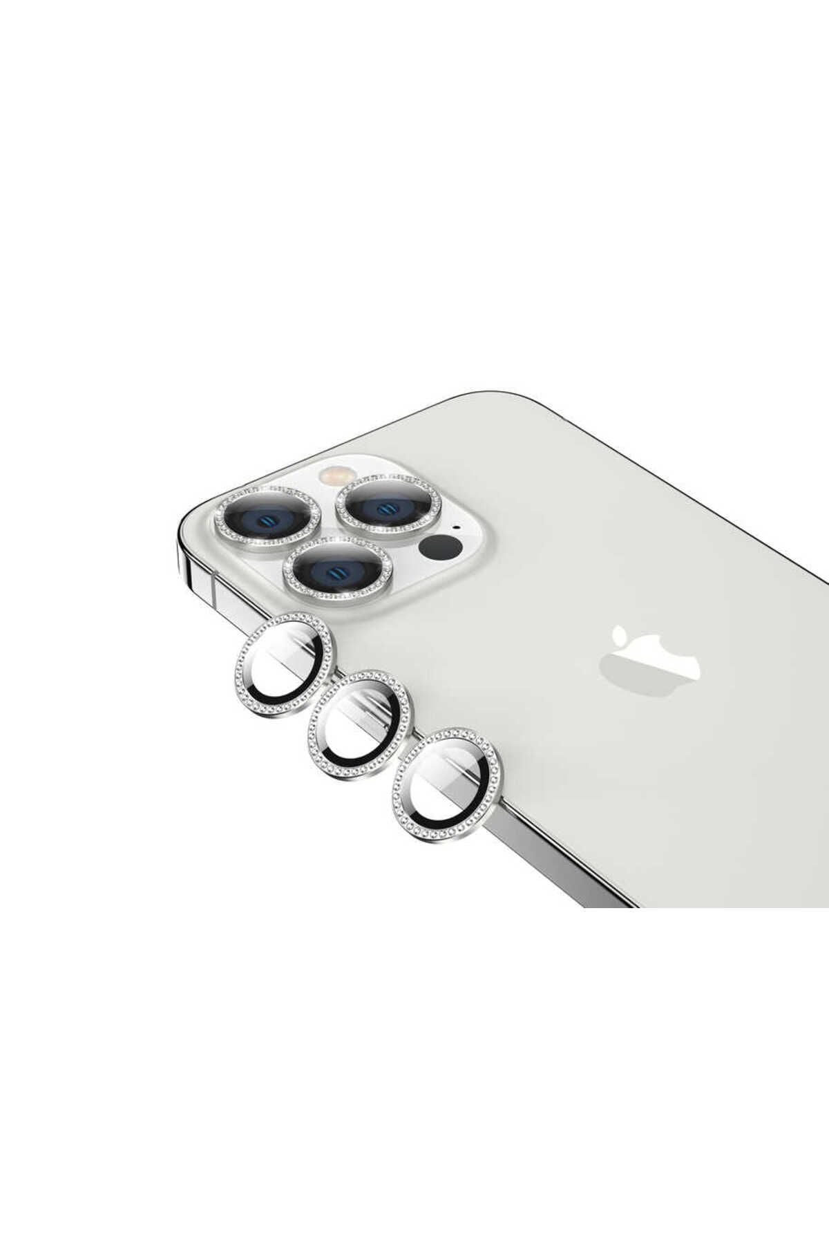 iPhone 13 Pro Max Uyumlu CL-06 Kamera Lens Koruyucu Gümüş