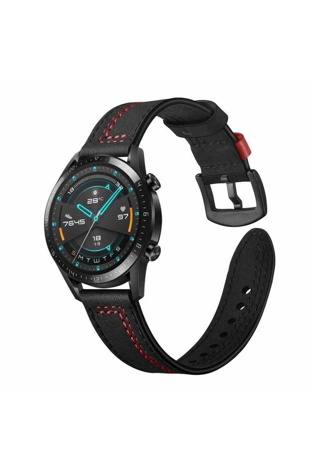 Galaxy Watch 46mm (22mm) Uyumlu KRD-19 Deri Zore Kordon-Siyah