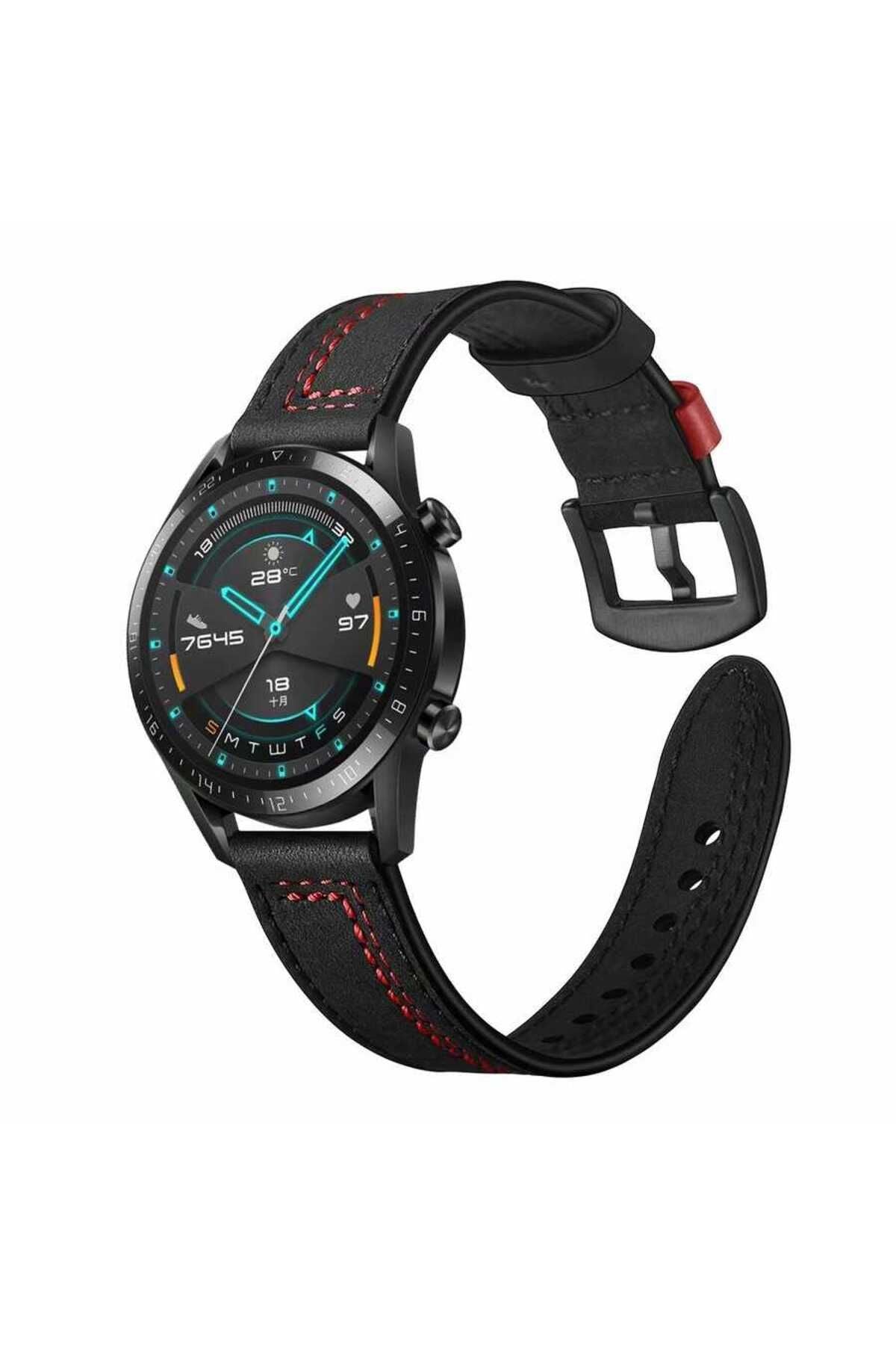 Galaxy Watch 46mm (22mm) Uyumlu KRD-19 Deri Zore Kordon-Siyah