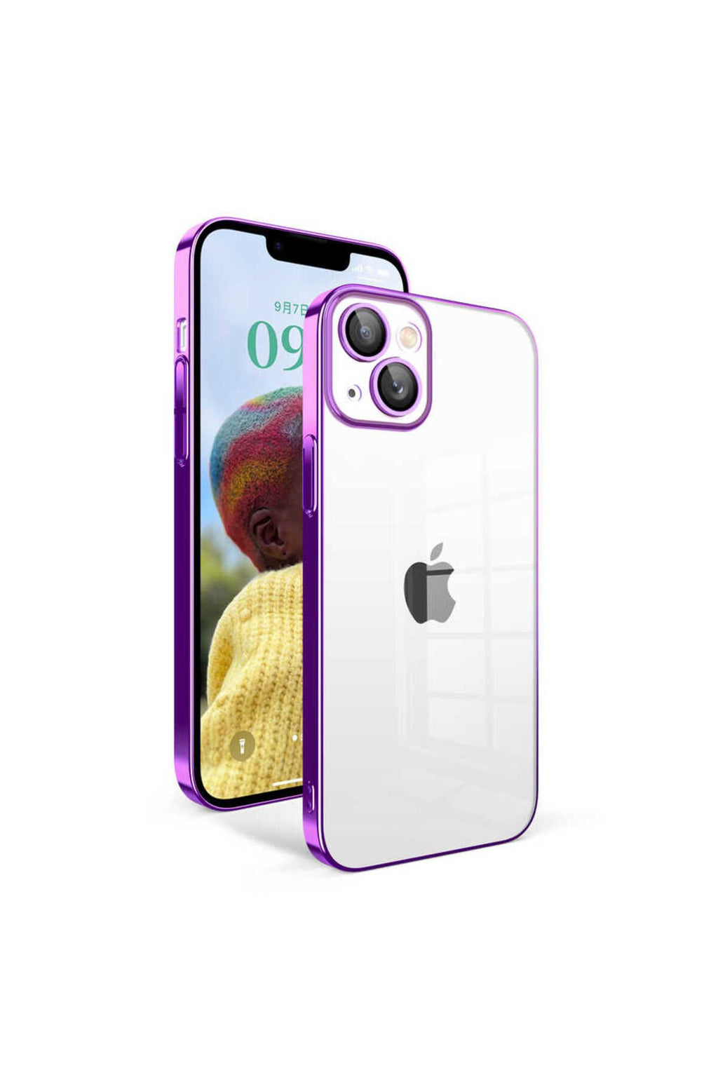 iPhone 14 Uyumlu Kamera Korumalı Renkli Çerçeveli Zore Garaj Kılıf-Lila