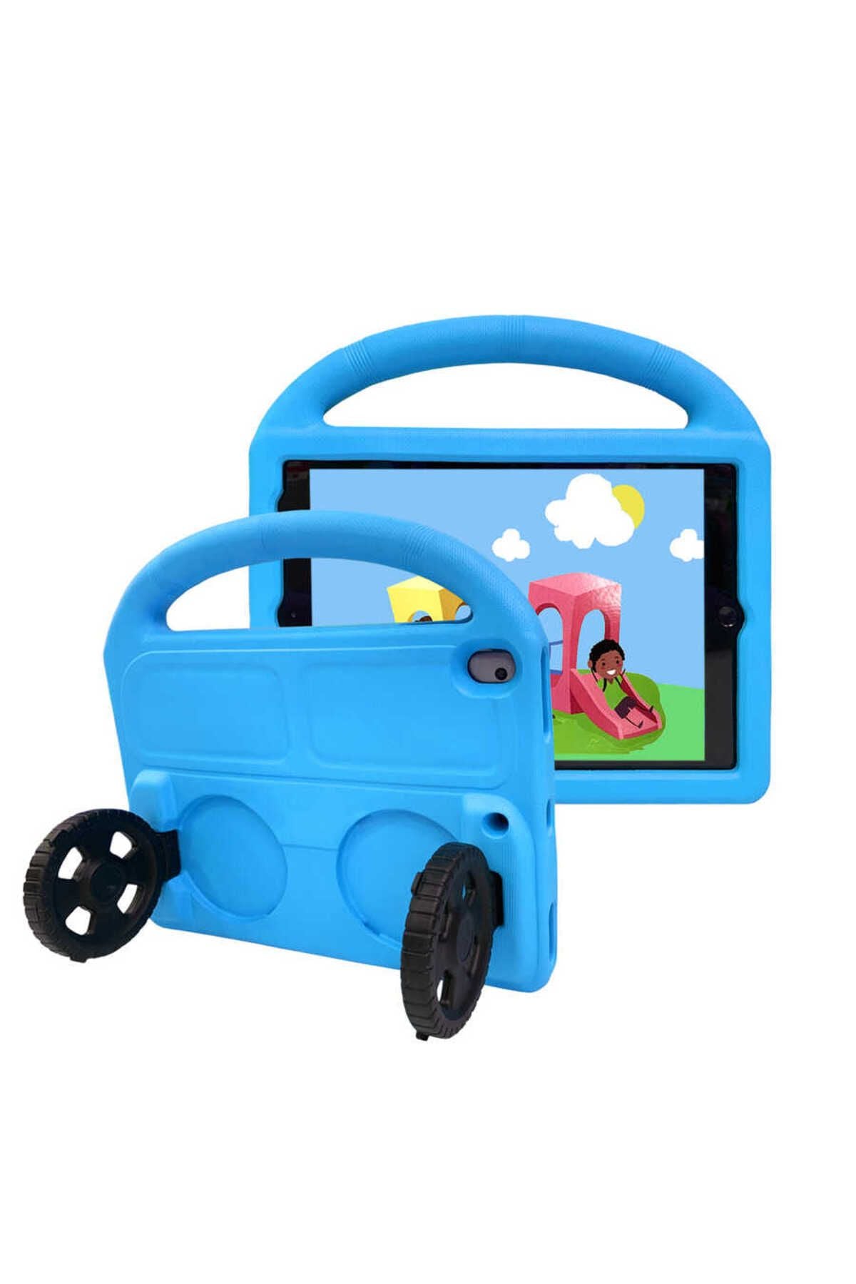 iPad 10.2 (8.Nesil)  Uyumlu Zore Wheel Car Tekerlek Standlı Tablet Eva Silikon Kılıf-Yeşil