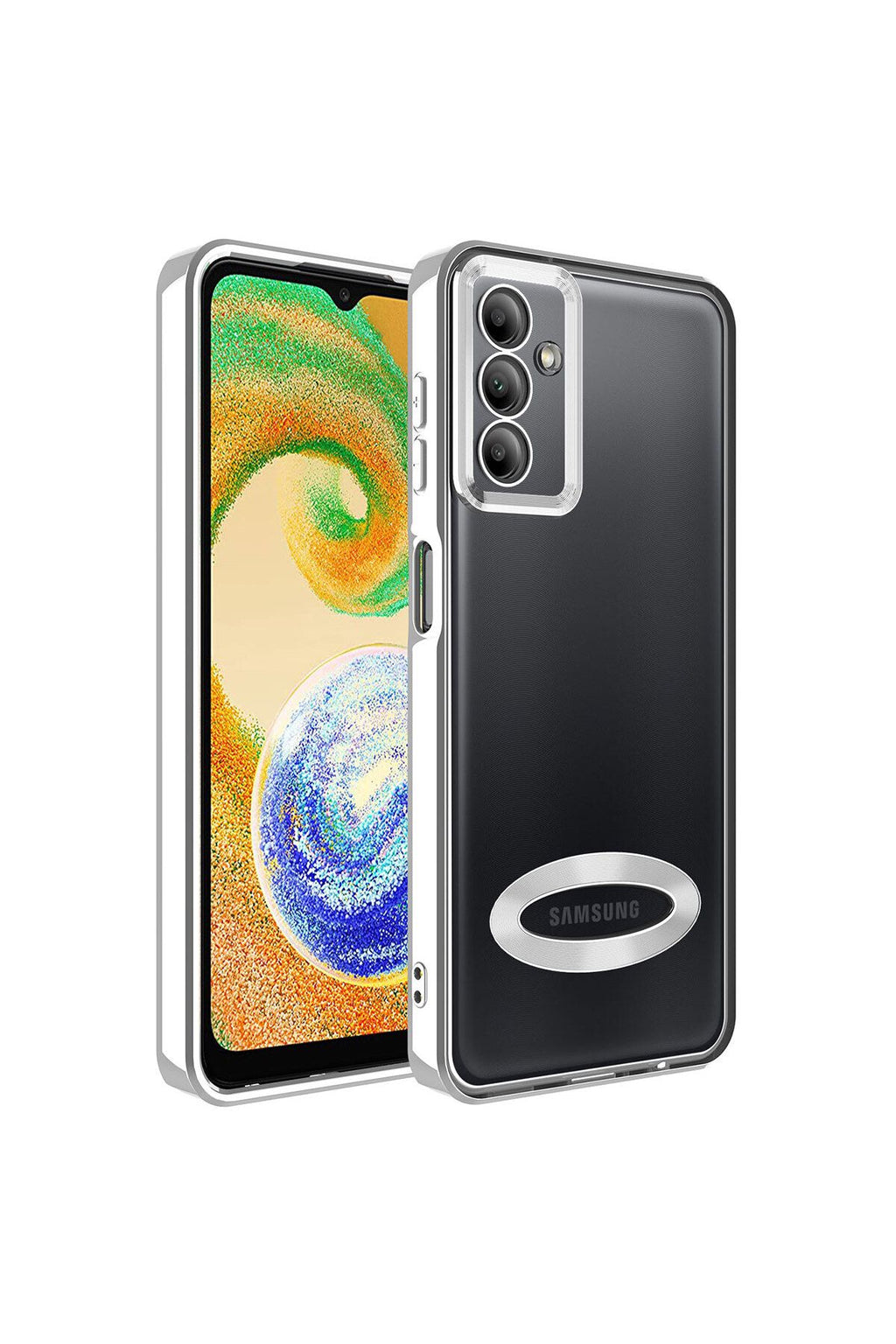 Galaxy A24 Kılıf Kamera Korumalı Logo Gösteren Zore Omega Kapak - Gümüş