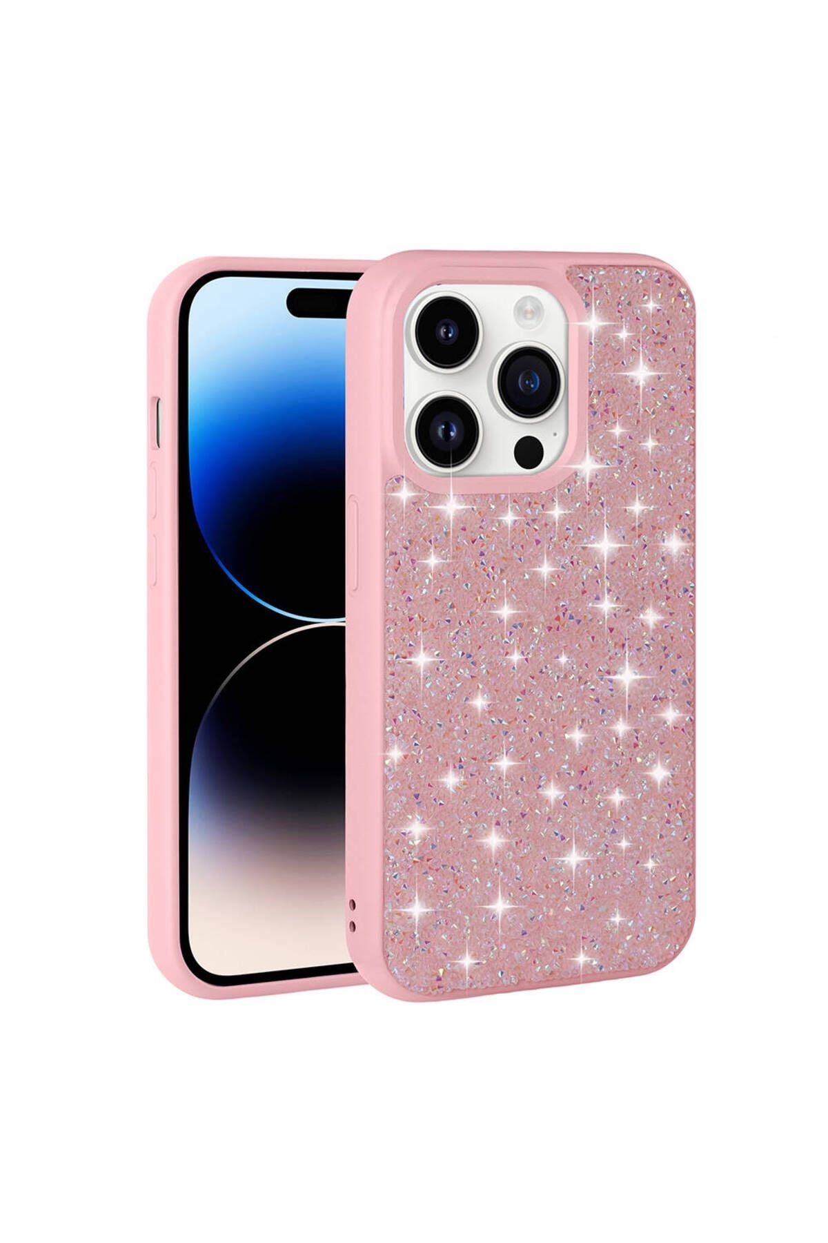 iPhone 14 Pro Uyumlu Parlak Taşlı Tasarım Pırlanta Zore Kılıf-Pembe