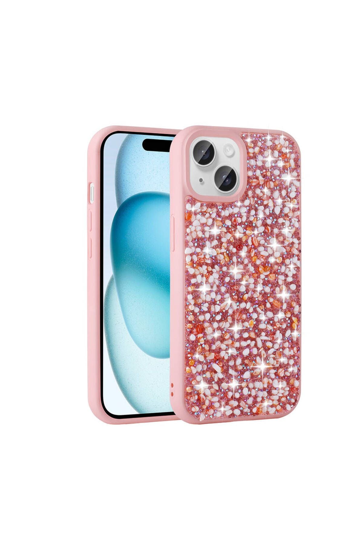iPhone 15 Plus Kılıf Parlak Taşlı Tasarım Zore Linea Kapak - Pembe