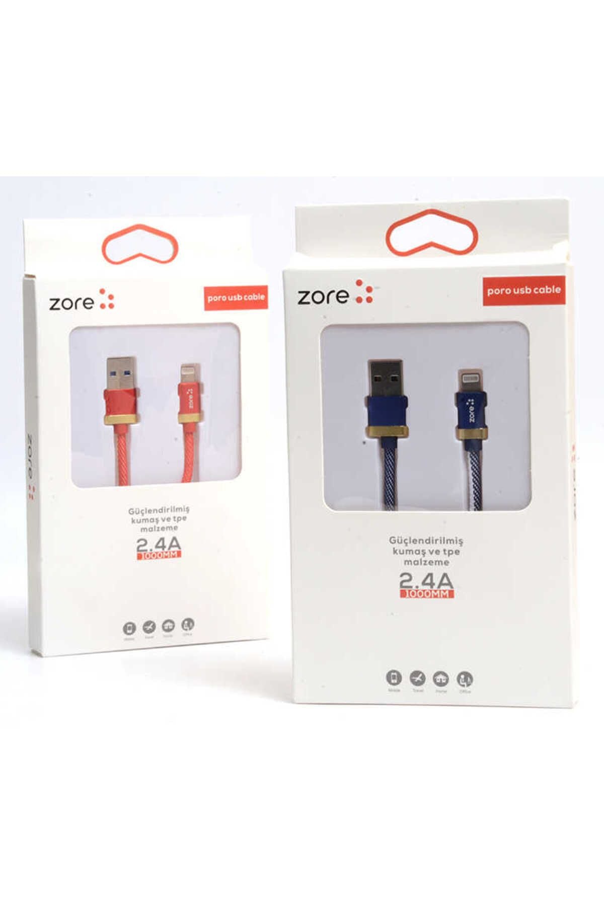 Beyaz-Mavi Poro Lightning Usb Kablo 1M-Zore