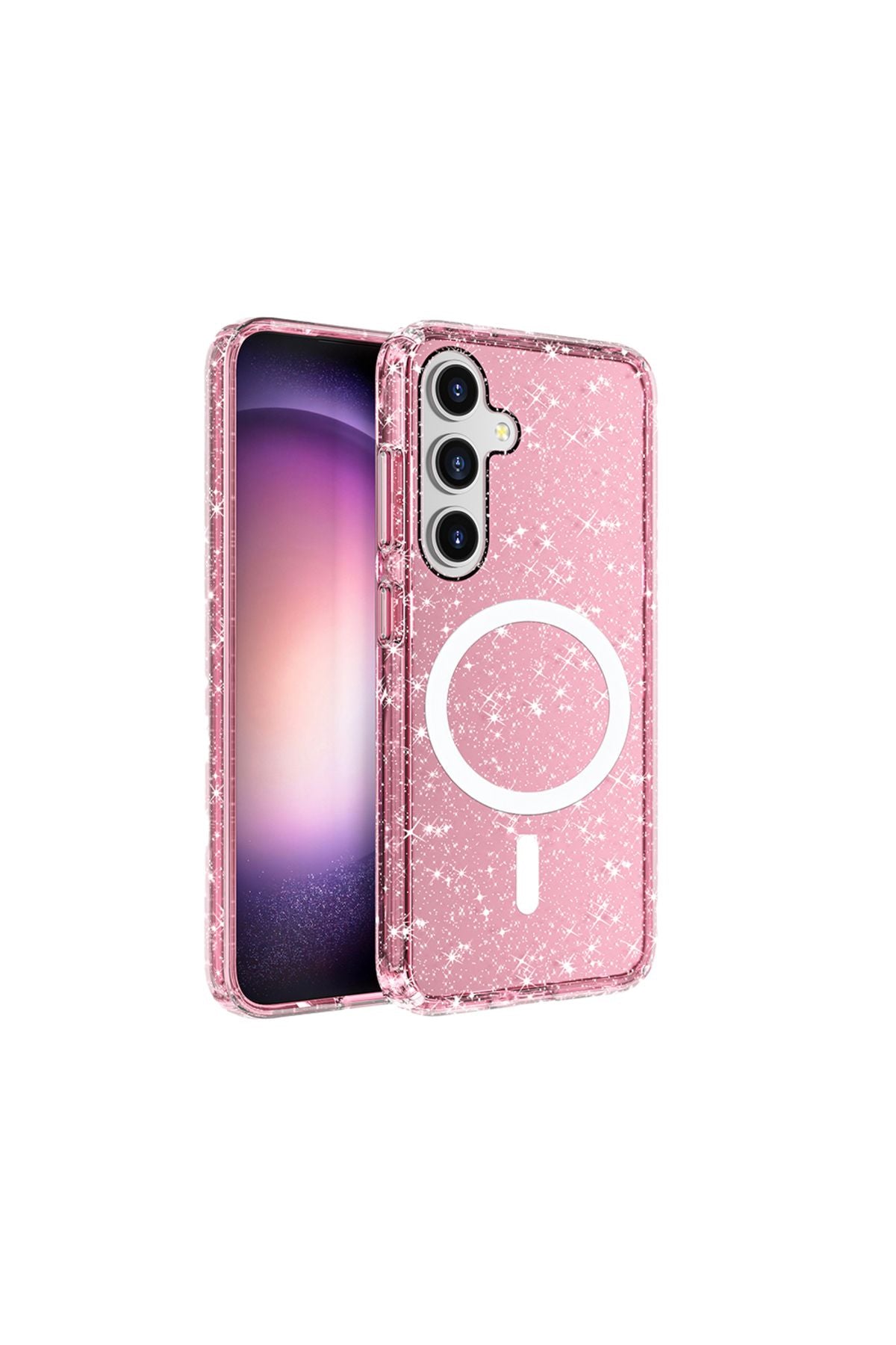 Galaxy S25 Plus Kılıf Magsafe Şarj Özellikli Parlayan Simli Saydam Renkli Zore Allstar Kapak - Şeffa
