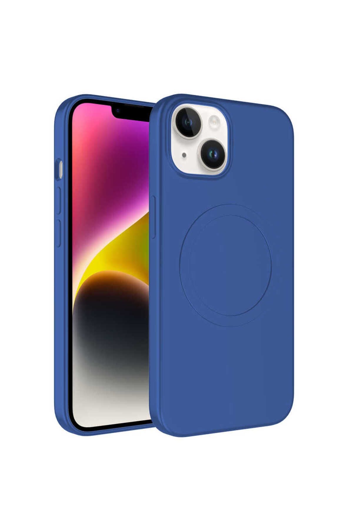 iPhone 14 Uyumlu Magsafe Wireless Şarj Özellikli Pastel Renk Silikon Zore Plas Kılıf-Mavi