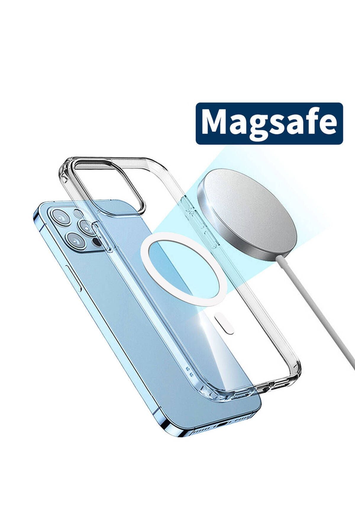 iPhone 15 Pro Uyumlu Magsafe Şarj Özellikli Şeffaf Sert PC Zore Embos Kılıf-Renksiz