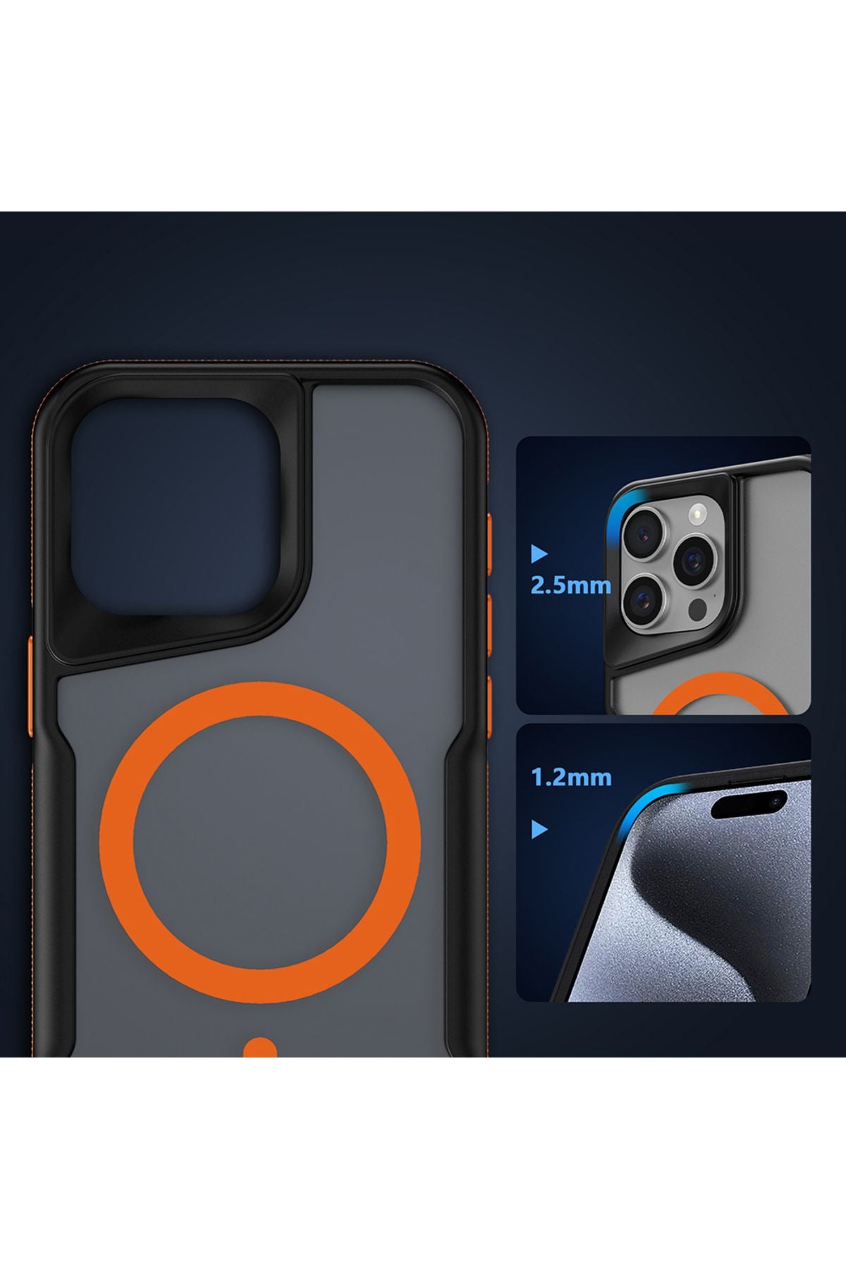 iPhone 15 Pro Uyumlu Magsafe Şarj Özellikli Renkli Kenar Airbag Şeritli Zore Lamer Kapak-Gri