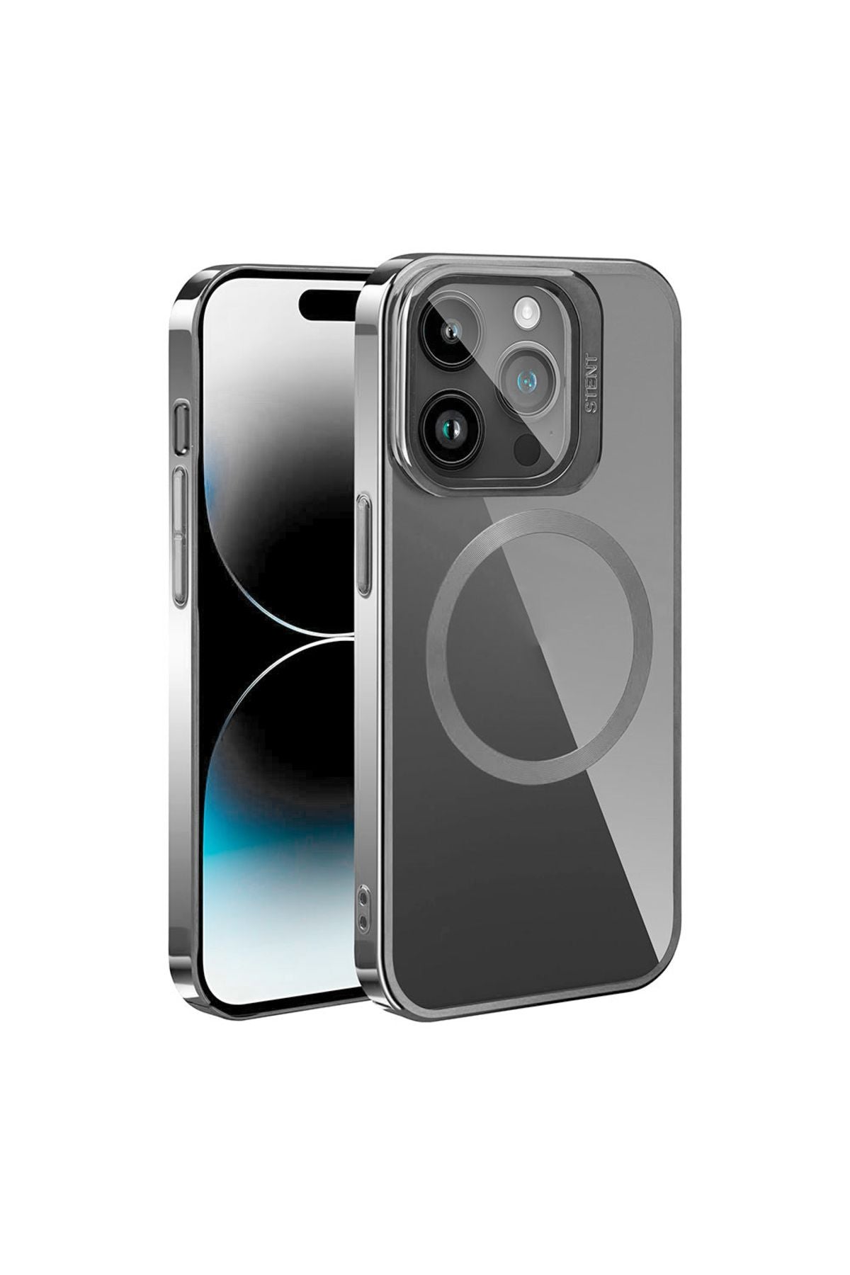 iPhone 15 Pro Max Uyumlu Magsafe Wireless Şarj Özellikli Standlı Zore Klon Kılıf-Gümüş