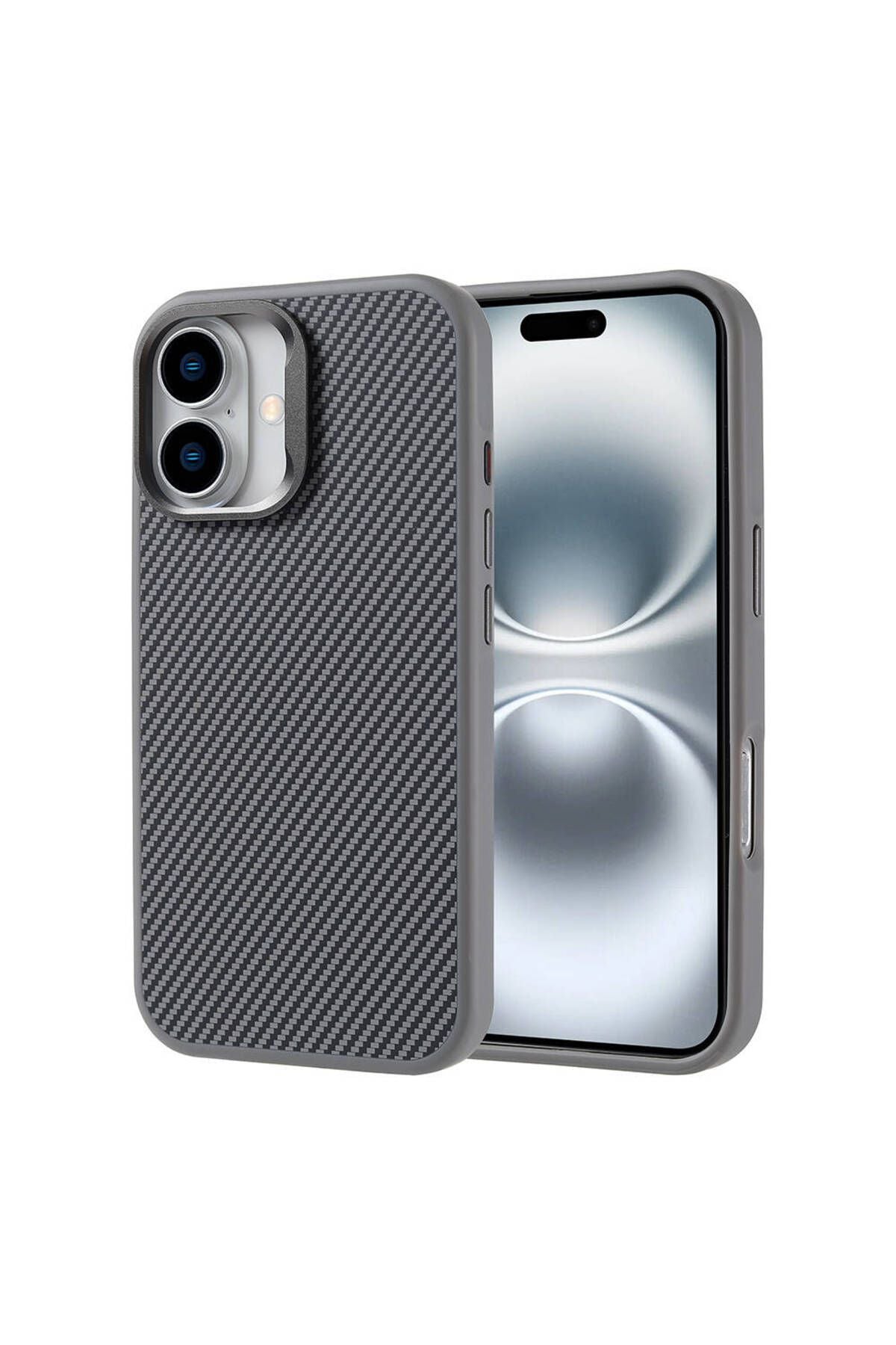 iPhone 16 Plus Kılıf Magsafe Şarj Özellikli Karbon Fiber Görünümlü Zore Troy Kapak - Desert Titanyum