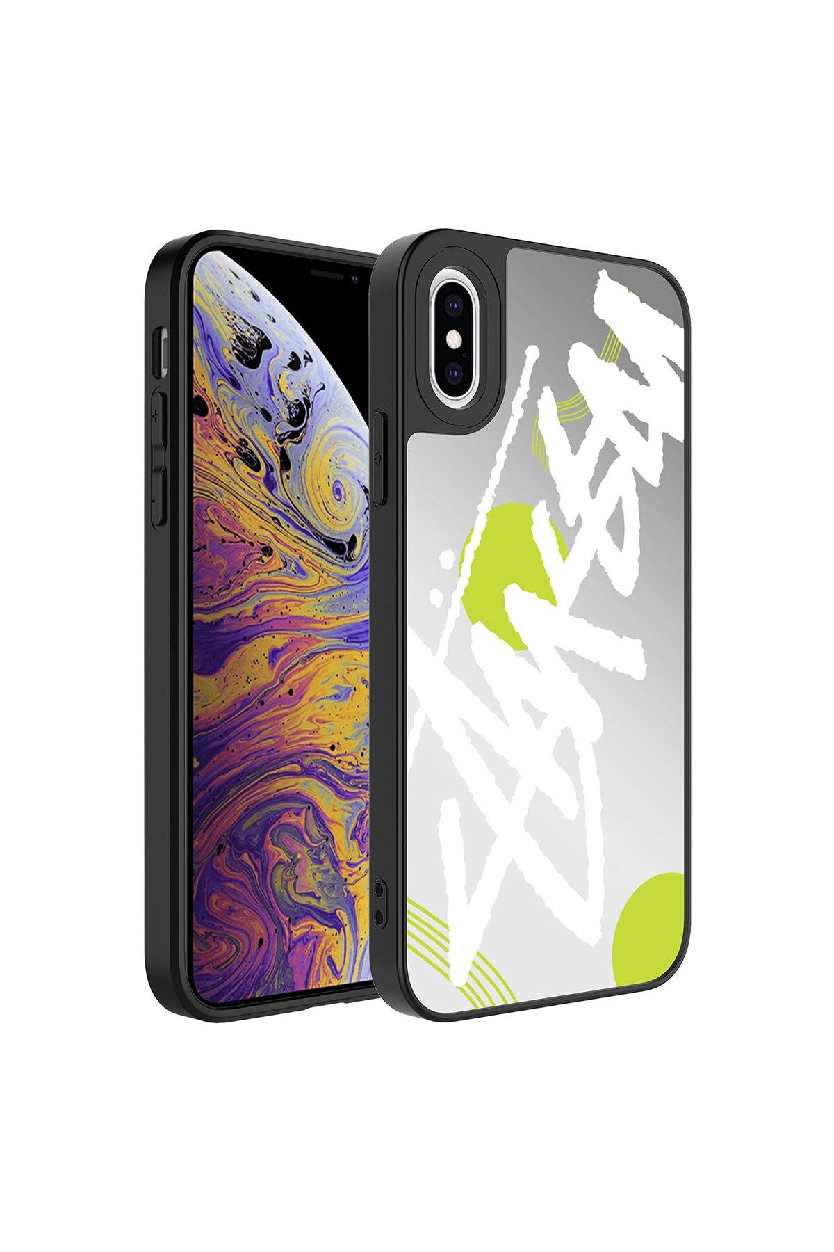 iPhone XS 5.8 Kılıf Aynalı Desenli Kamera Korumalı Parlak Zore Mirror Kapak - Yazı