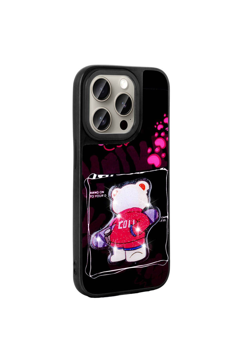 iPhone 15 Pro Kılıf Parlayan Kabartmalı İkonik Figürlü Zore Amas Silikon Kapak-Mor