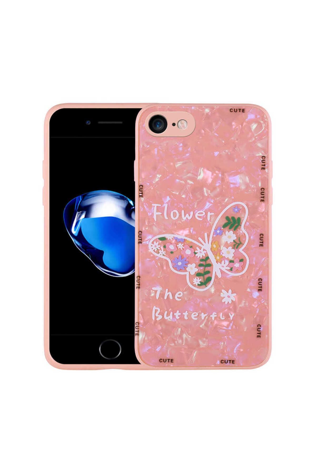 iPhone SE 2022 Uyumlu Desenli Sert Silikon TCG Mumila Kılıf-Pink Flower