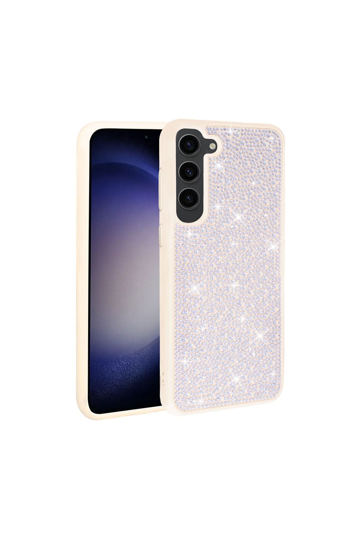 Galaxy S23 Uyumlu Parlak Taşlı Tasarım Zore Ston Kılıf-Beyaz