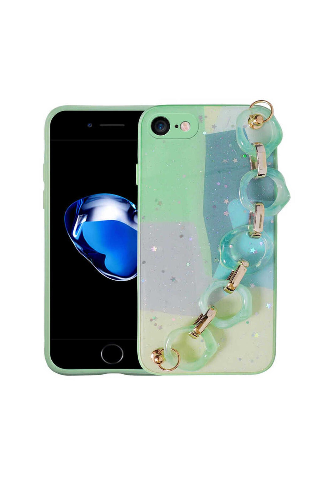 iPhone 8 Kılıf Simli Desenli El Askılı Tutacaklı Zore Elsa Silikon Kapak - Pembe Koyu