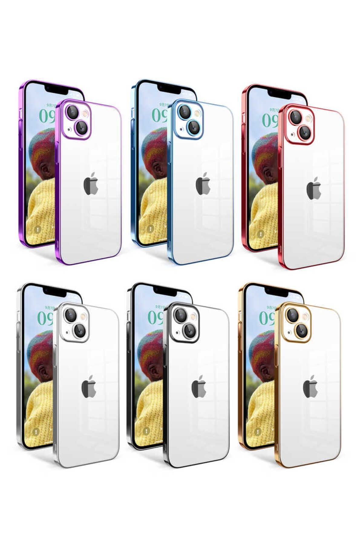 iPhone 14 Uyumlu Kamera Korumalı Renkli Çerçeveli Zore Garaj Kılıf-Mavi Açık