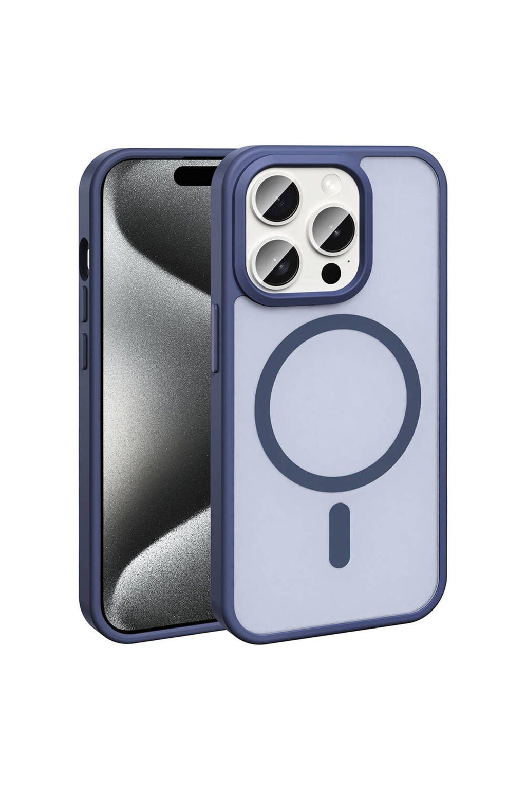 iPhone 15 Pro Kılıf Magsafe Şarj Özellikli Mat Arka Yüzey Zore Sio Kapak-Lacivert