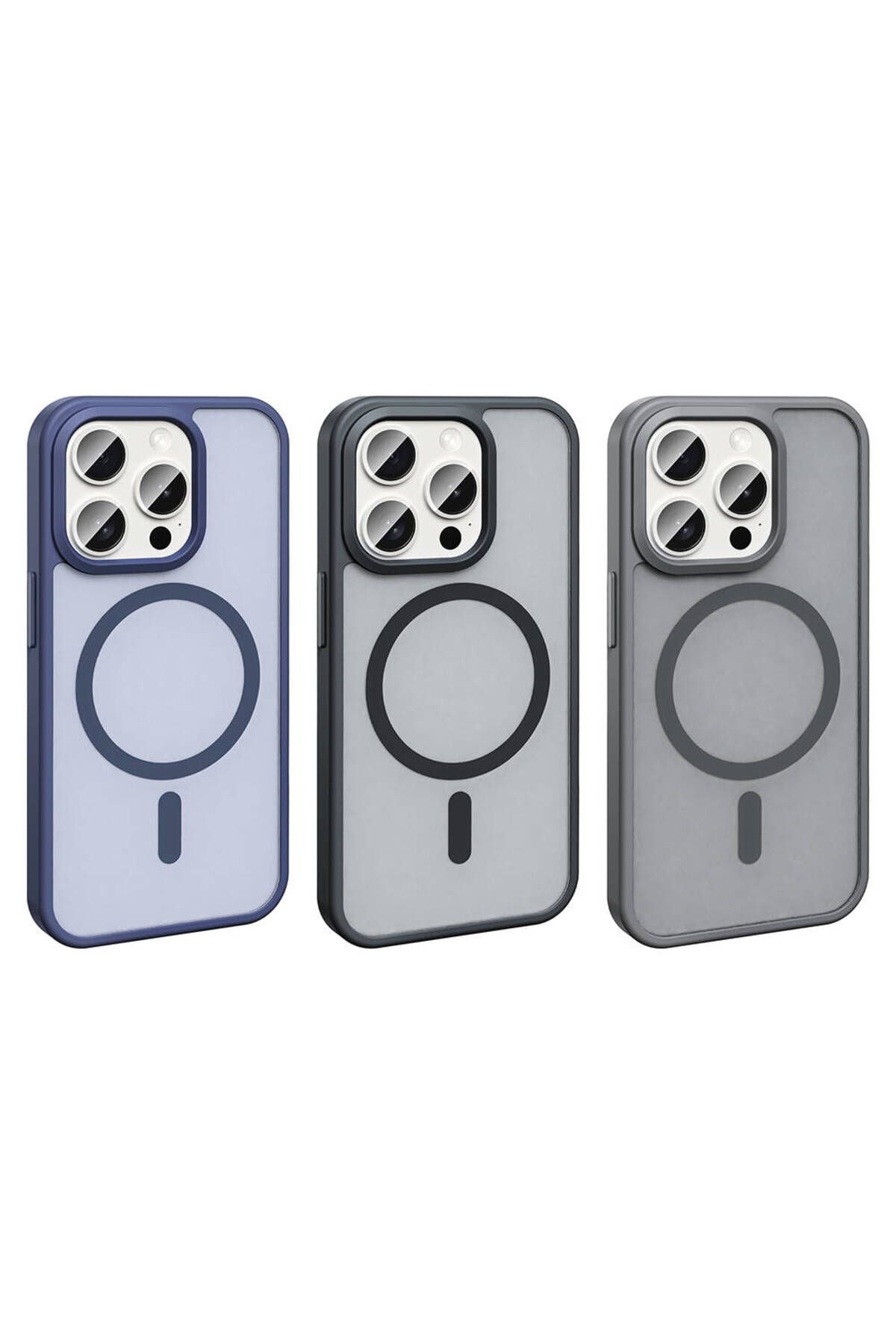 iPhone 15 Pro Kılıf Magsafe Şarj Özellikli Mat Arka Yüzey Zore Sio Kapak-Lacivert