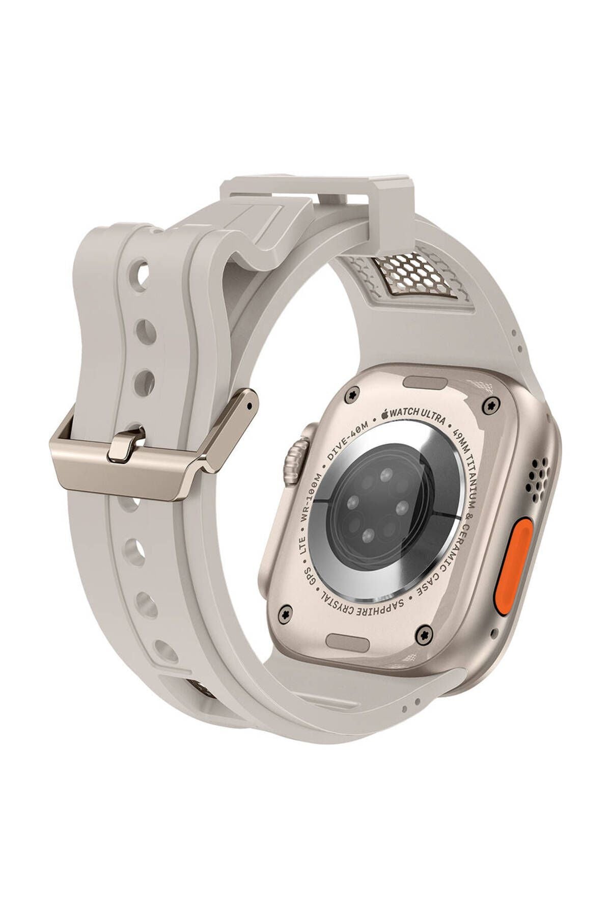 Watch Ultra 49mm Zore KRD-117 Hava Alabilen Delikli Metal Süslemeli Desenli Silikon Kordon-Tit