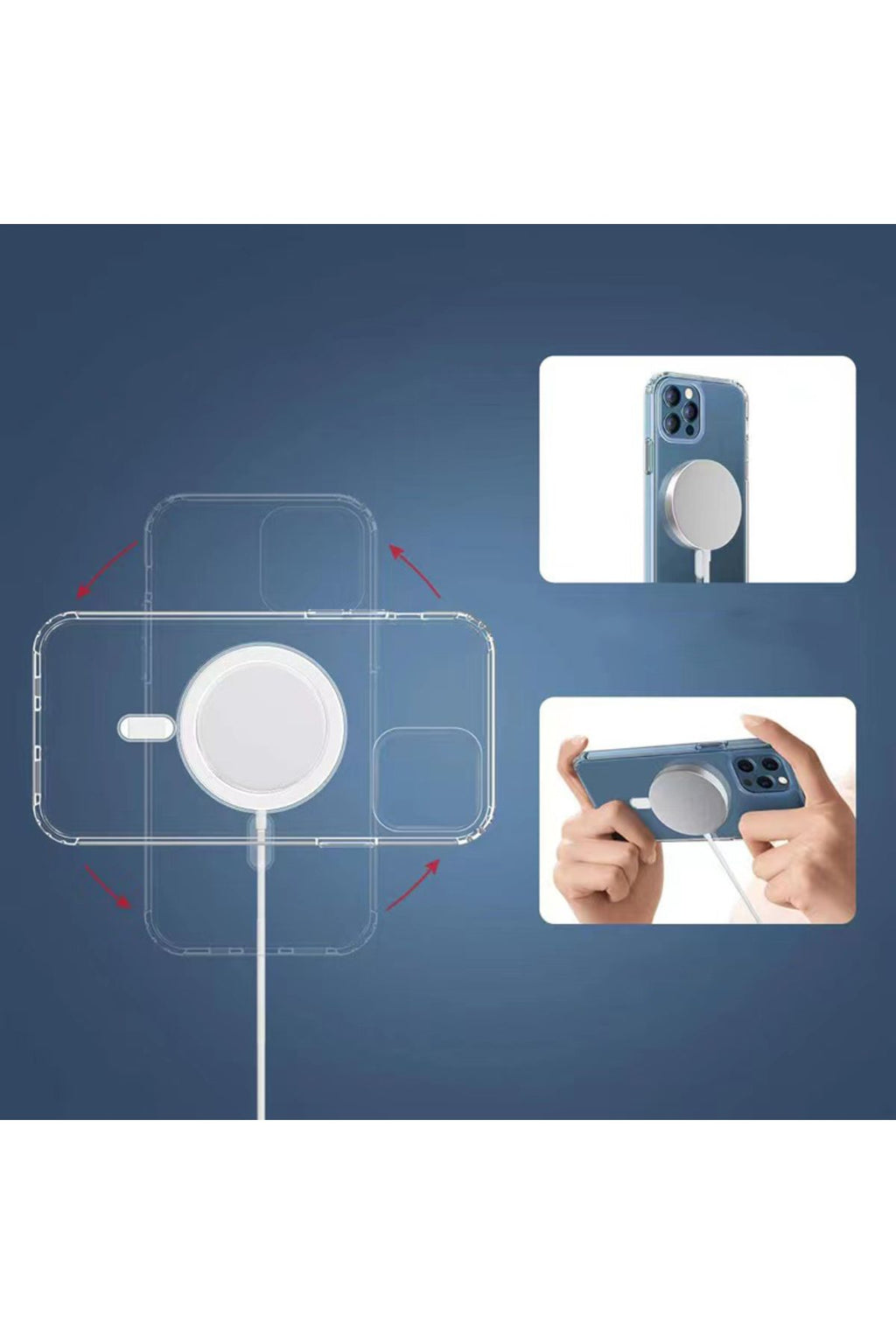 iPhone 8 Plus Kılıf Magsafe Şarj Özellikli Şeffaf Sert PC Zore Embos Kapak - Renksiz