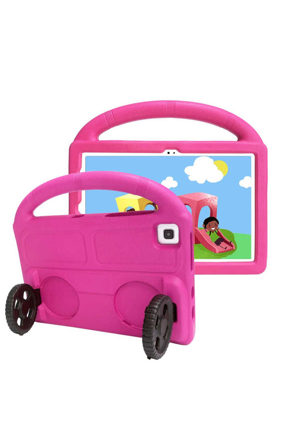 Galaxy T720 Tab S5E Zore Wheel Car Tekerlek Standlı Tablet Eva Silikon Kılıf - Pembe Koyu