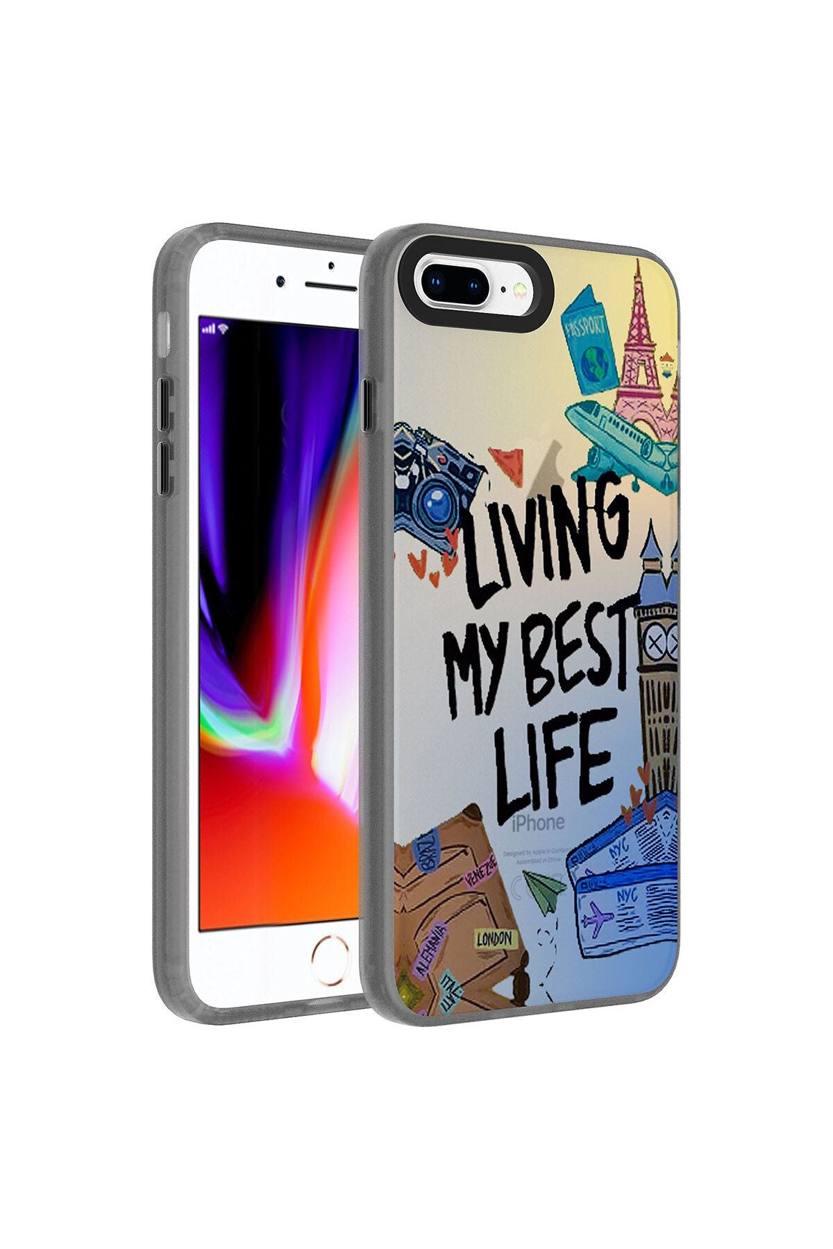 iPhone 8 Plus Kılıf Desenli Zore Dragon Sert Kapak - Seyahat