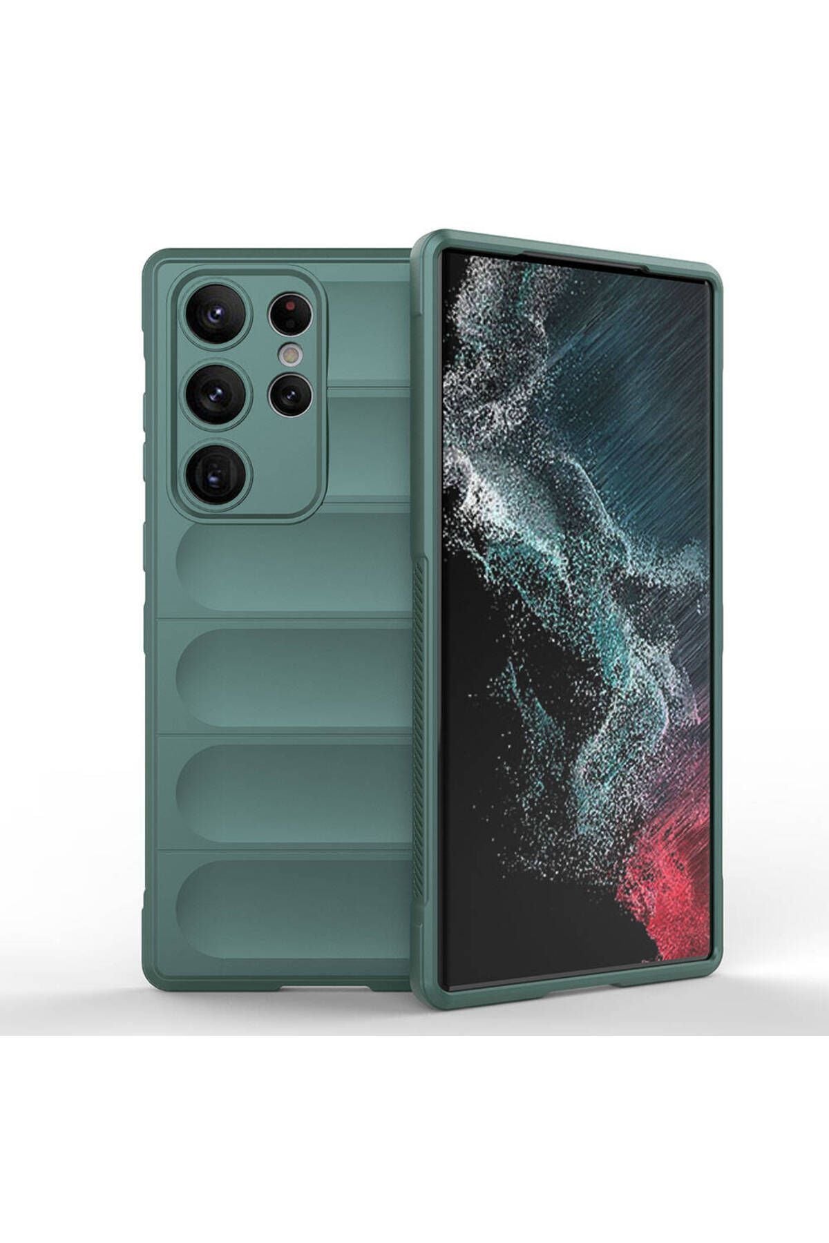 Galaxy S23 Ultra Kılıf Esnek TPU Oyuklu Arka Yüzey Tasarımlı WNX Etnik Silikon Kapak - Koyu Yeşil