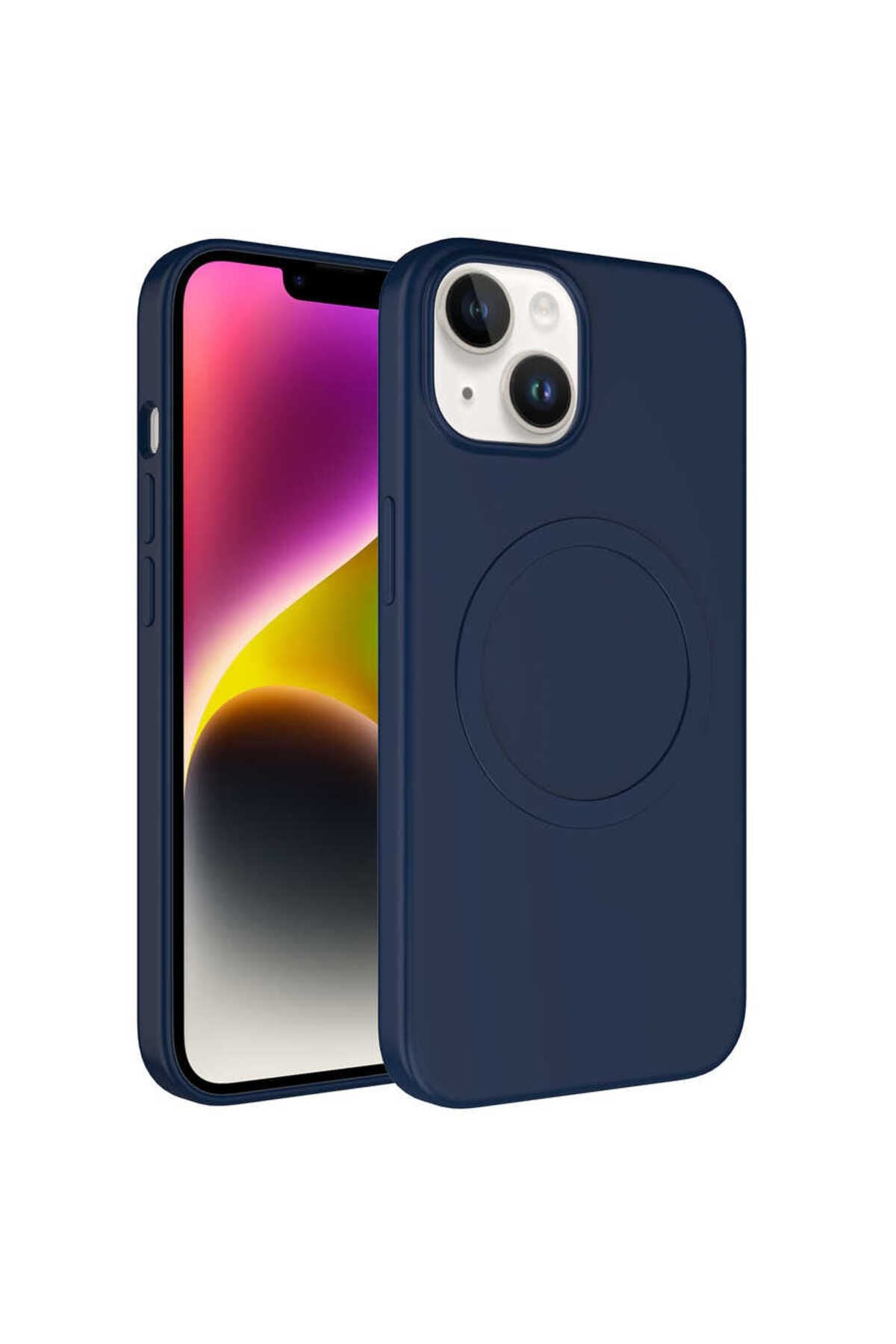 iPhone 14 Uyumlu Magsafe Wireless Şarj Özellikli Pastel Renk Silikon Zore Plas Kılıf-Mavi Açık