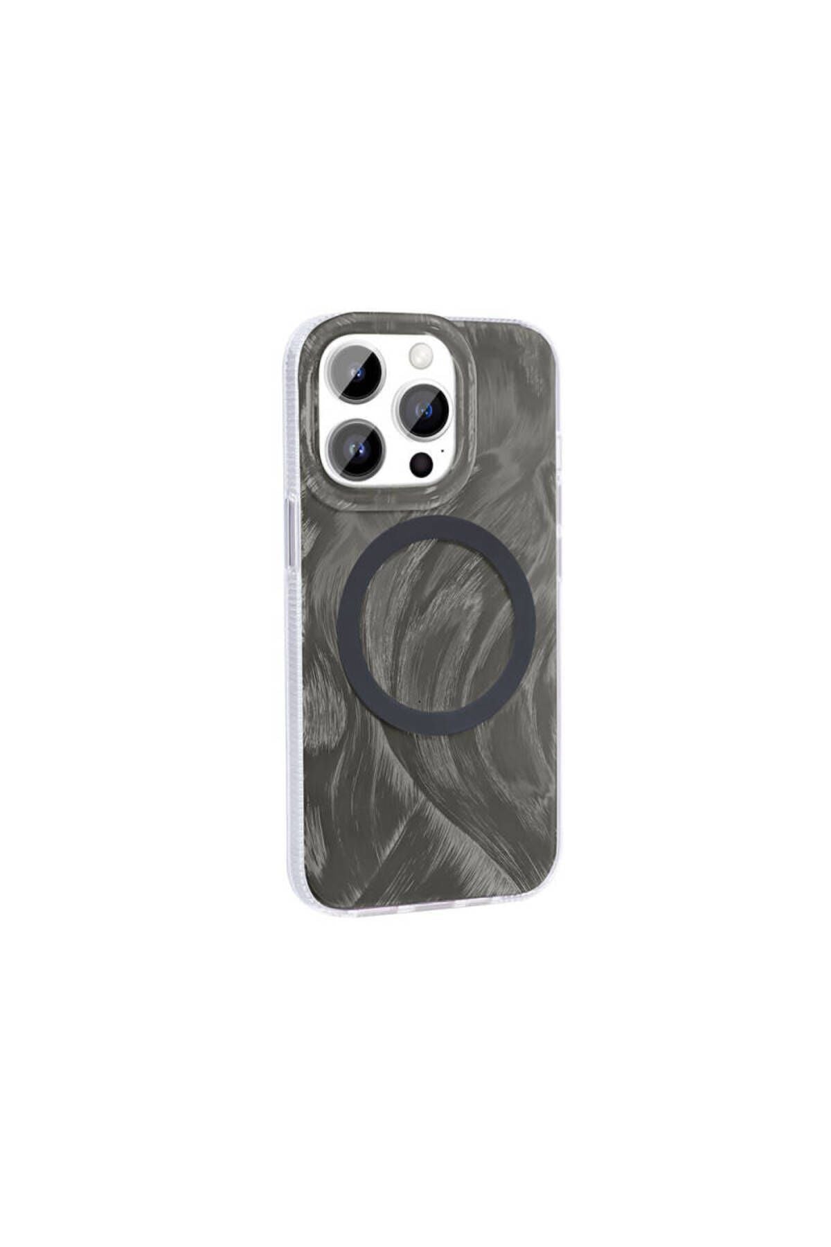 iPhone 14 Pro Uyumlu FRM Kılıf Magsafe Şarj Özellikli Fırça Boya Desenli Zore Palet Kapak-Gri