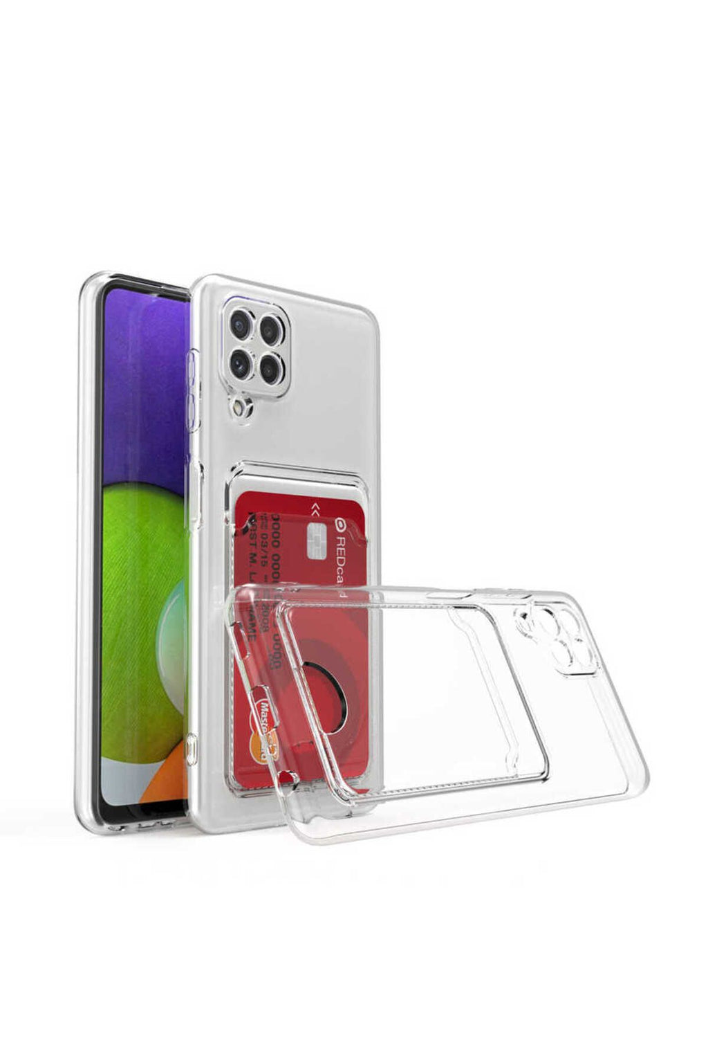 Galaxy A22 4G Kılıf Kartlıklı Şeffaf Zore Setra Clear Silikon Kapak - Renksiz