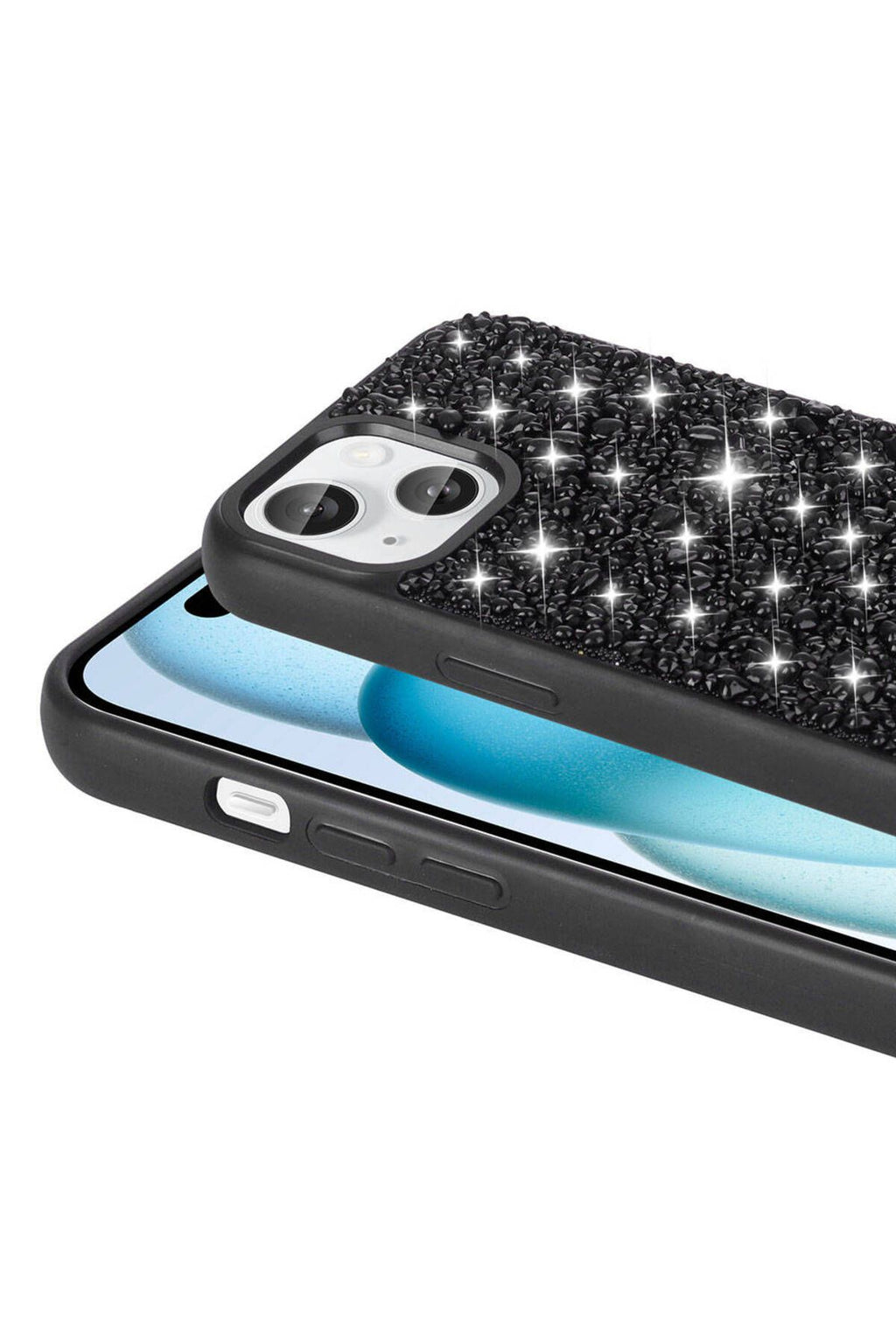 iPhone 15 Uyumlu Parlak Taşlı Tasarım CSK Zore Linea Kılıf-Beyaz